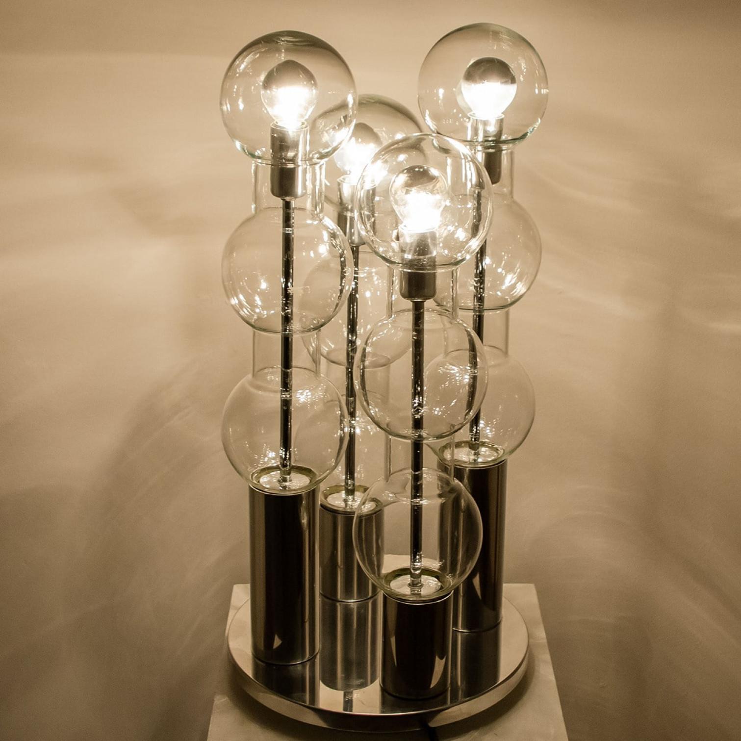 Ère spatiale Large Chrome Hand Blown Bubble Glass Doria Table Lamp, 1970 en vente