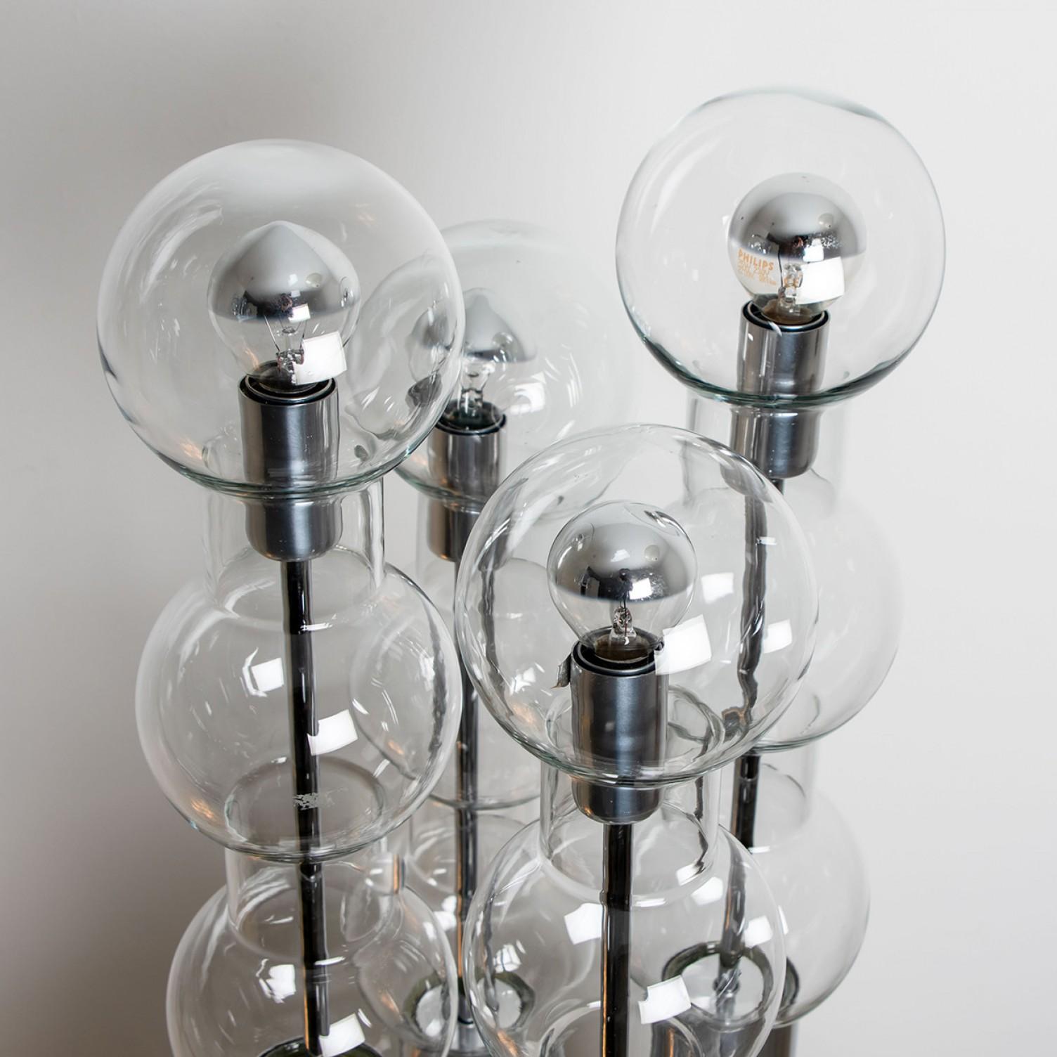 Other Large Chrome Hand Blown Bubble Glass Doria Table Lamp, 1970 For Sale
