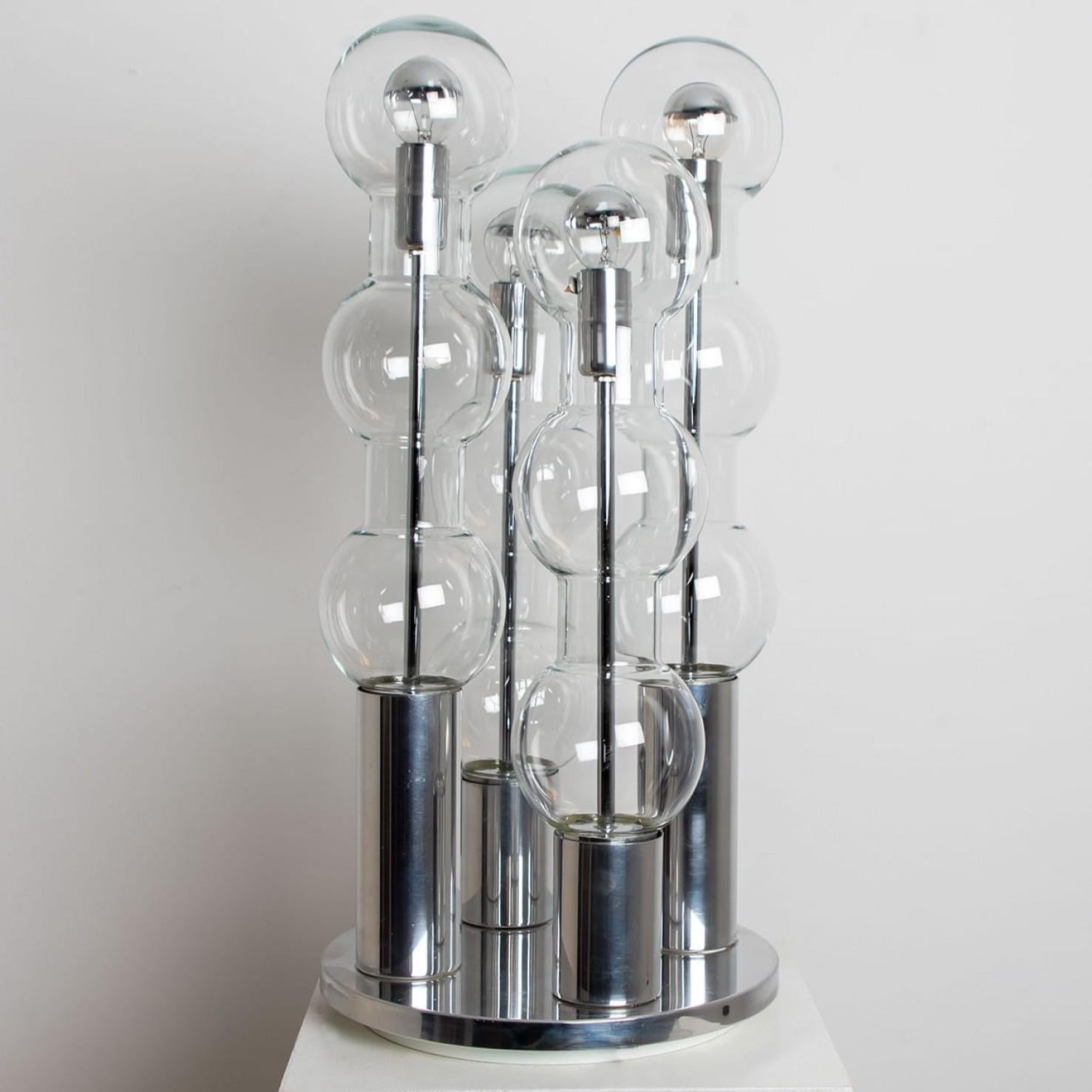 Autre Large Chrome Hand Blown Bubble Glass Doria Table Lamp, 1970 en vente