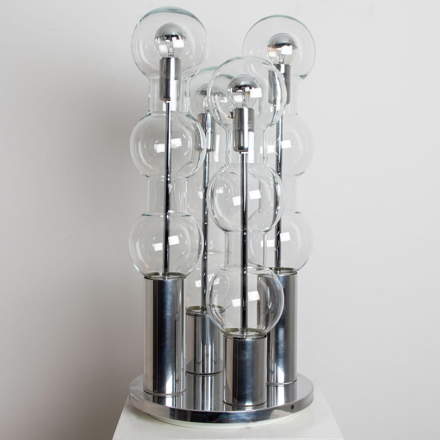 Large Chrome Hand Blown Bubble Glass Doria Table Lamp, 1970 In Good Condition For Sale In Rijssen, NL