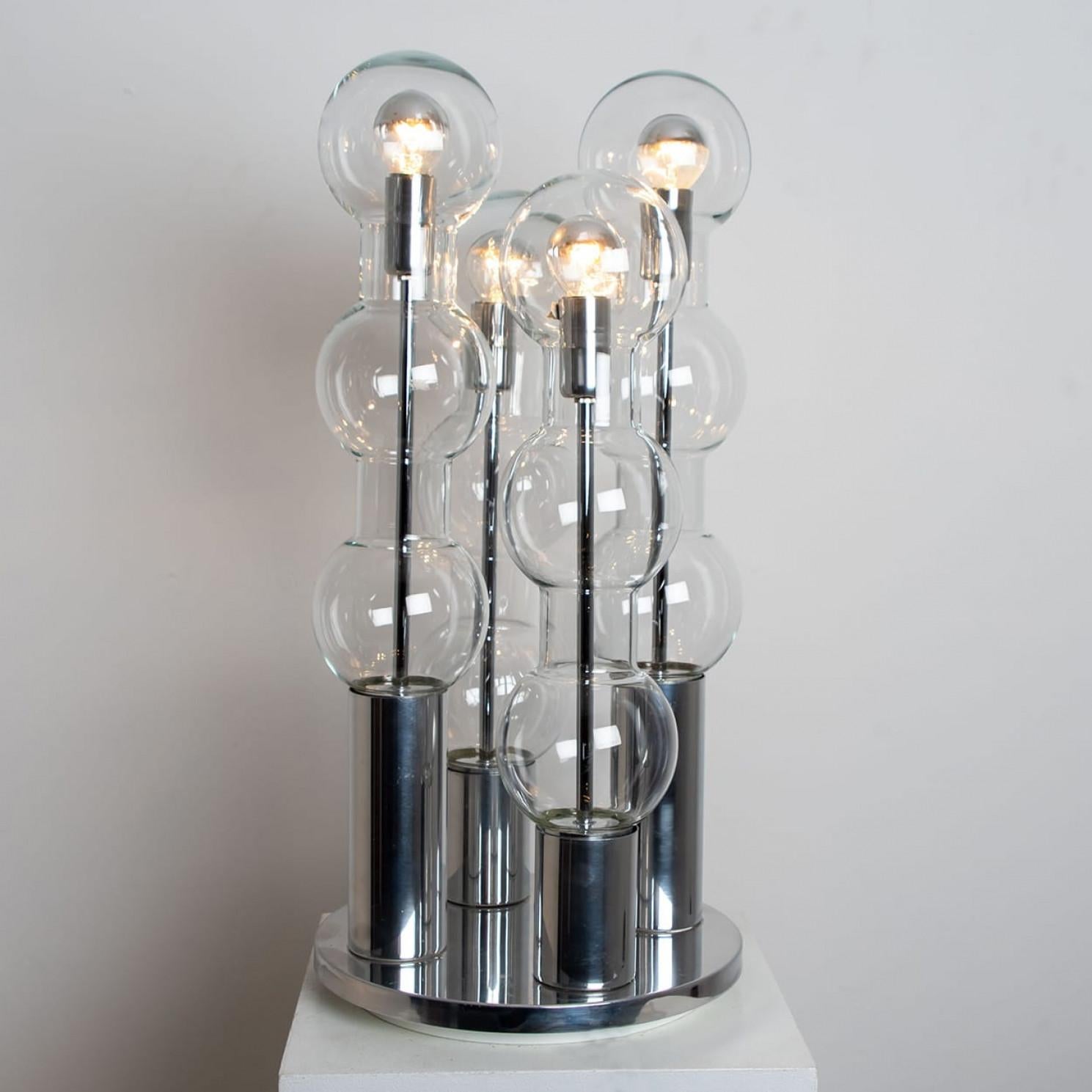 Fin du 20e siècle Large Chrome Hand Blown Bubble Glass Doria Table Lamp, 1970 en vente