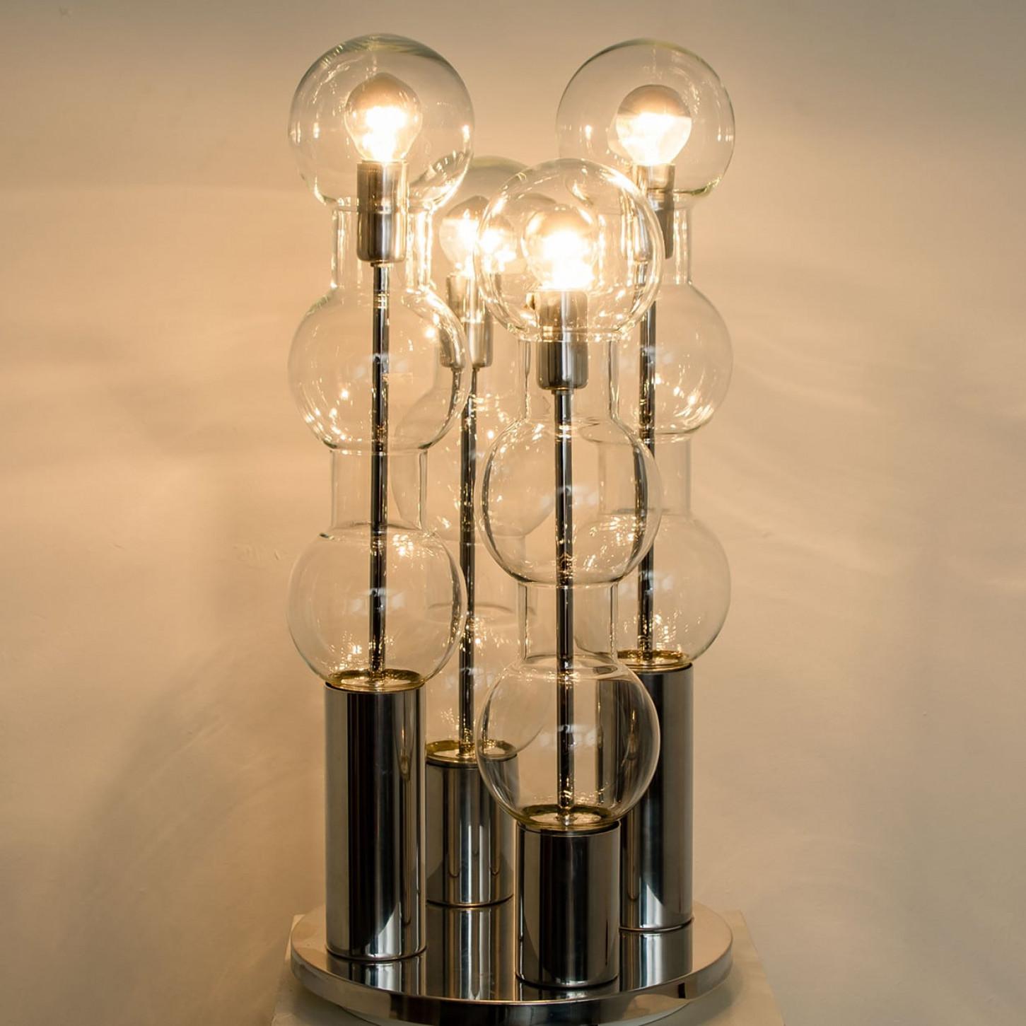 Verre brun Large Chrome Hand Blown Bubble Glass Doria Table Lamp, 1970 en vente