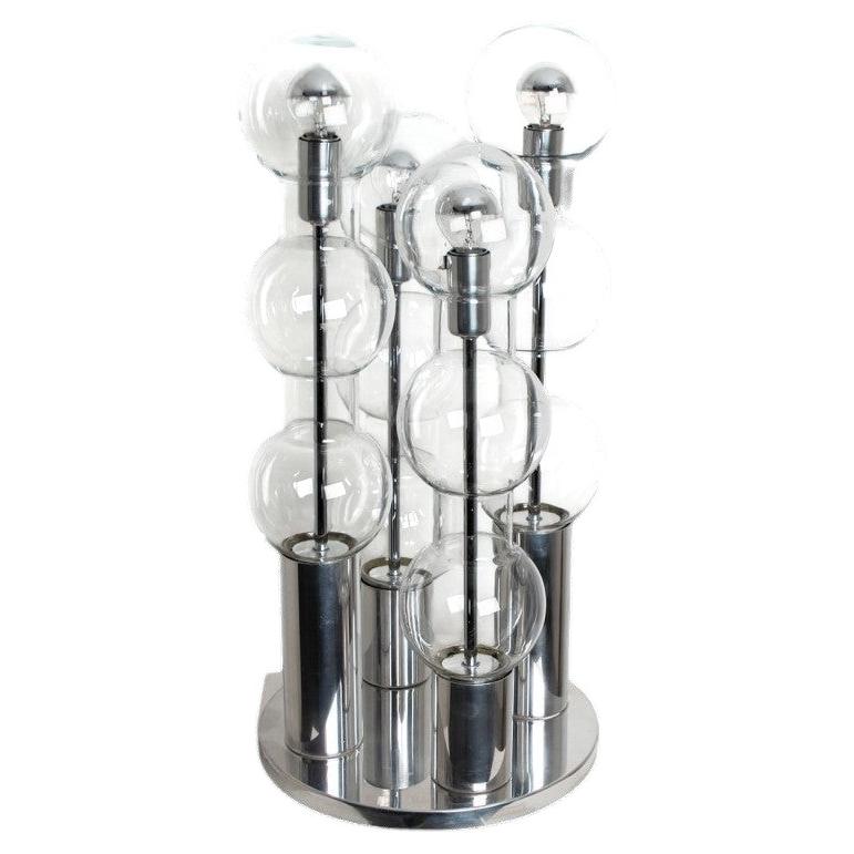 Large Chrome Hand Blown Bubble Glass Doria Table Lamp, 1970 For Sale