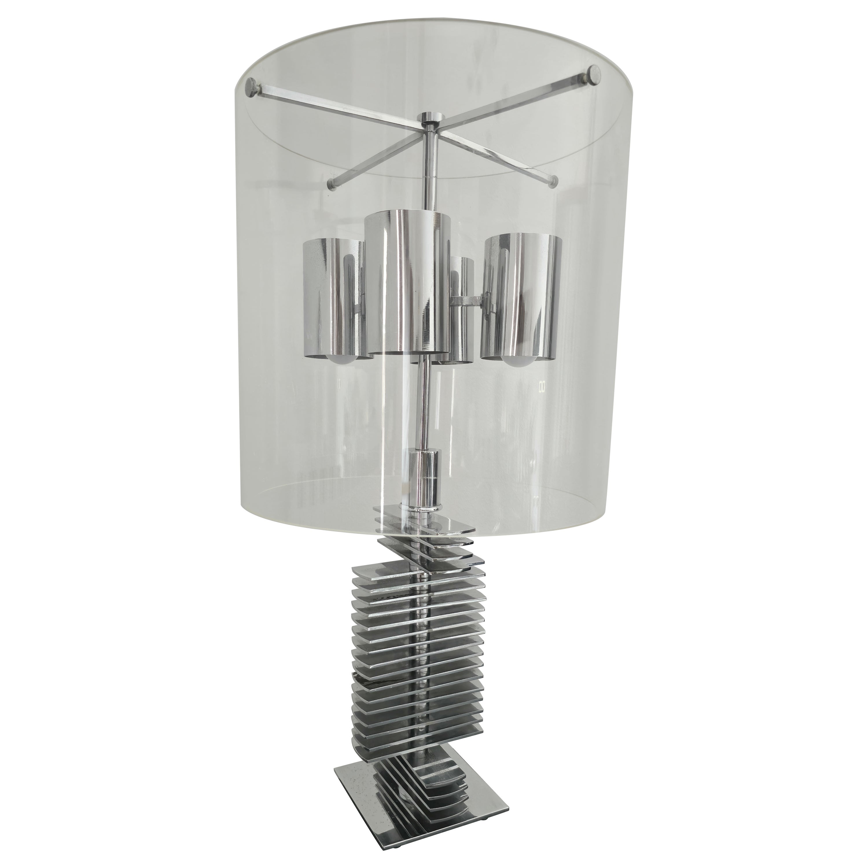 Large Chrome Lamp Mid Century Modern Design Italy 70s Monumental