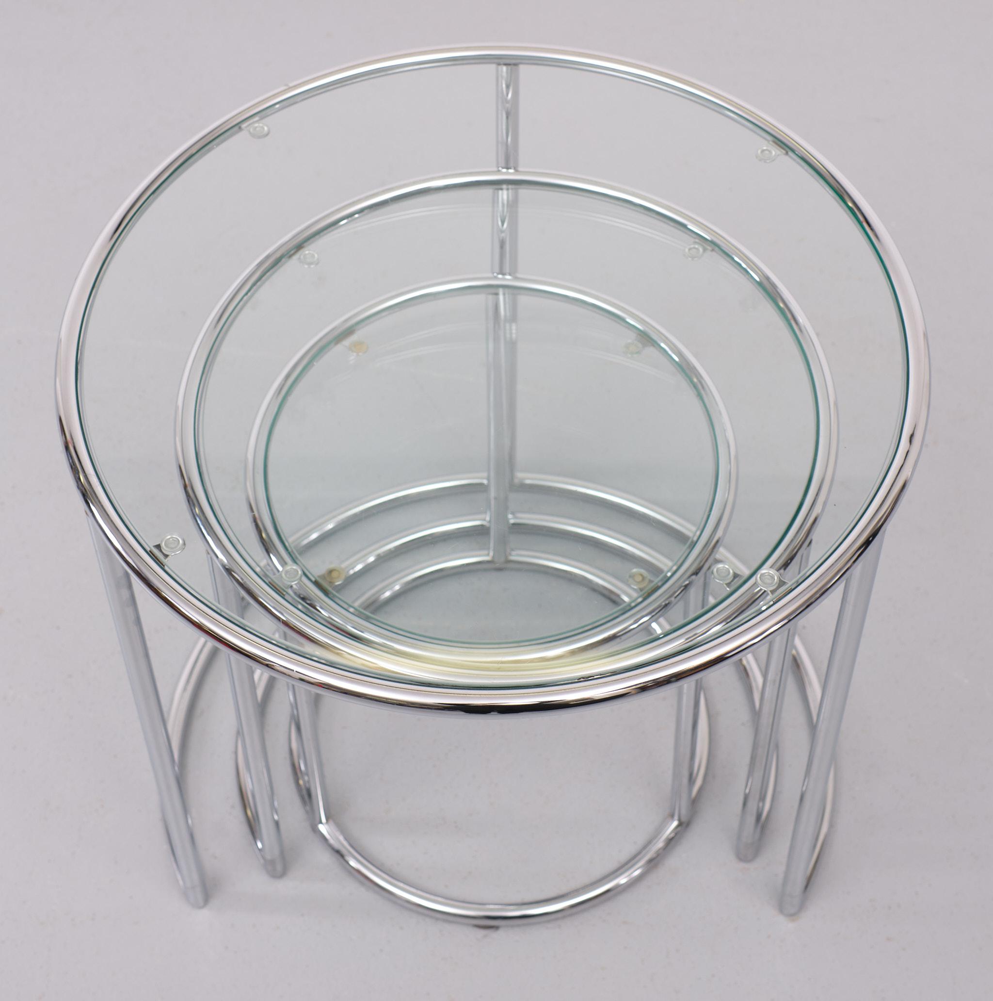 French Large Chrome Nesting tables Eileen Gray Style 1970s