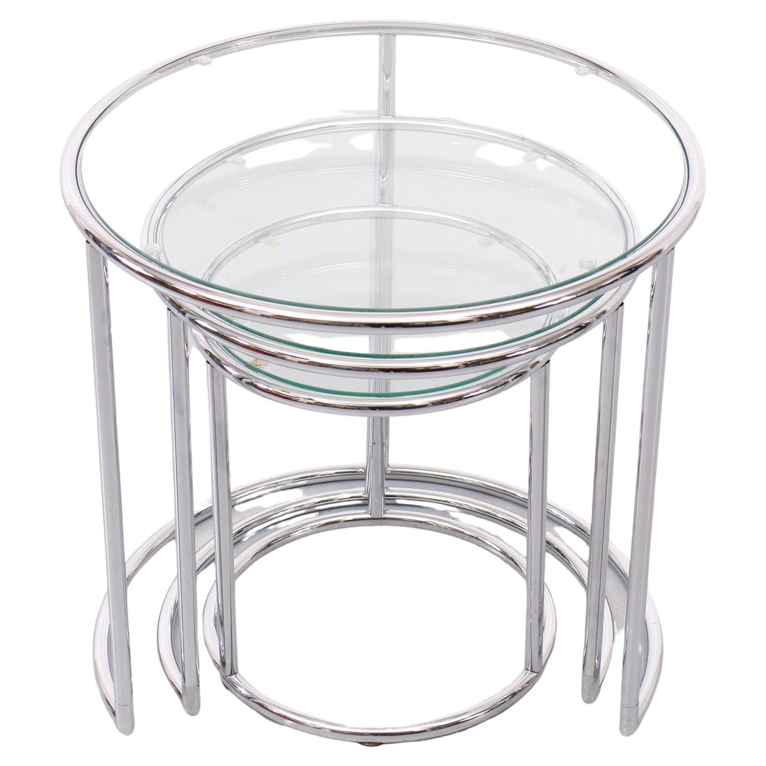 Large Chrome Nesting tables Eileen Gray Style 1970s In Good Condition In Den Haag, NL