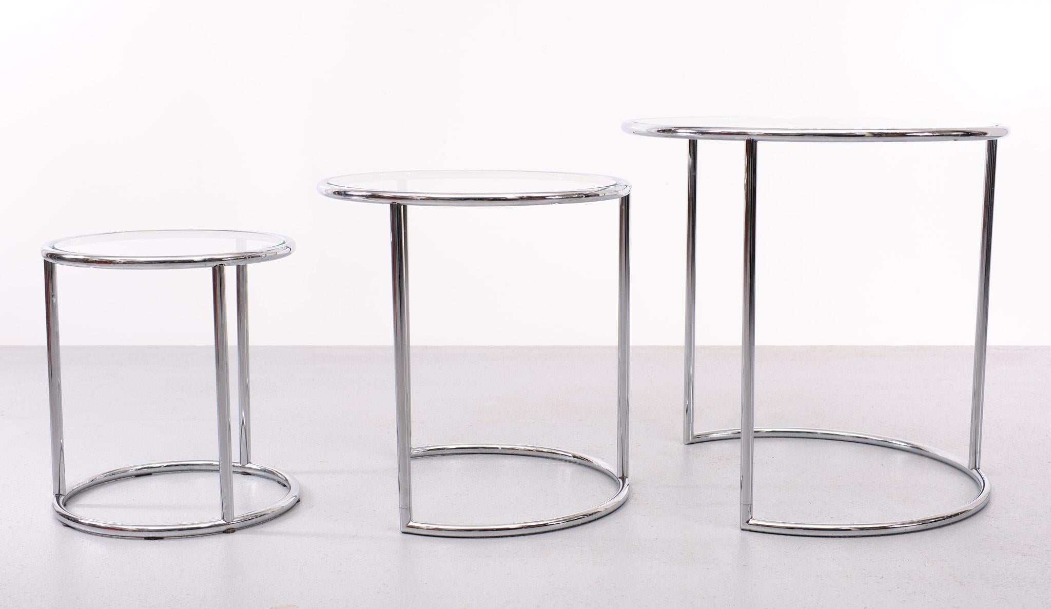 Large Chrome Nesting tables Eileen Gray Style 1970s 1