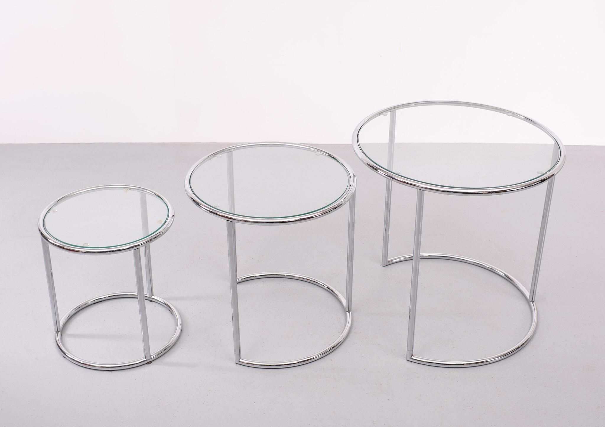 Large Chrome Nesting tables Eileen Gray Style 1970s 2