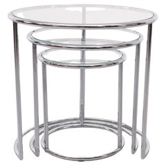 Large Chrome Nesting tables Eileen Gray Style 1970s 