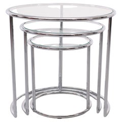Large Chrome Nesting tables Eileen Gray Style 1970s