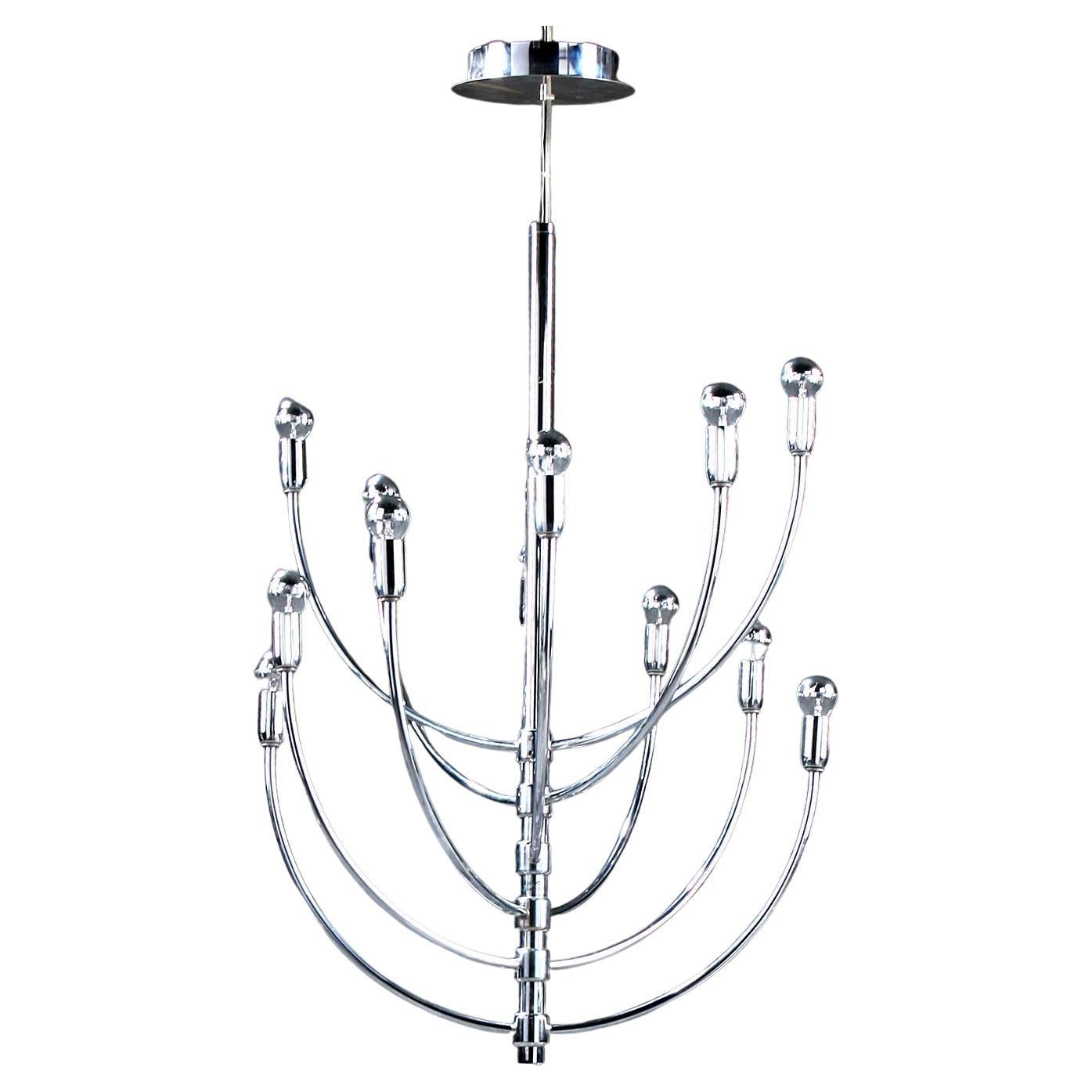 Large chrome Piazza San Marco Chandelier design vico magistretti for Oluce Italy For Sale