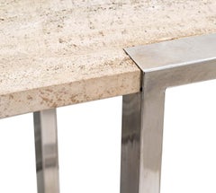 Large Chrome-Plated Metal and Travertine Console Table, Italy, 1970.