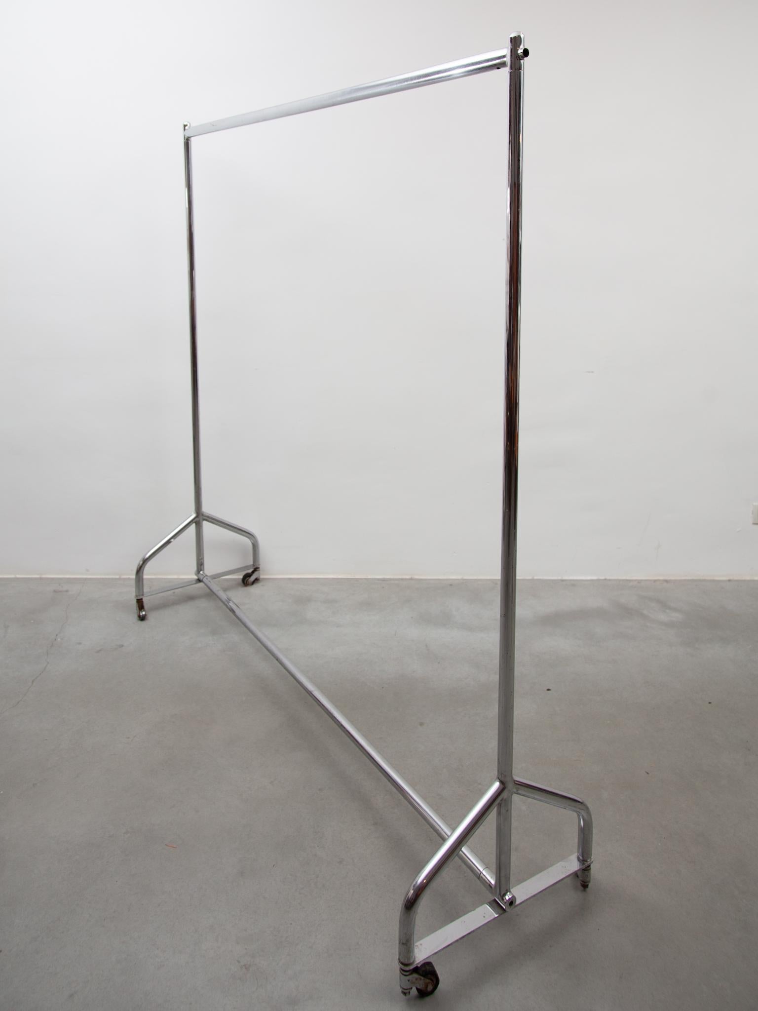Mid-20th Century Large Chrome Shop Clothes Rolling Rack, 1930's