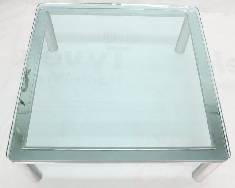 Large Chrome Square Floating Thick Glass Top Coffee Table at 1stDibs