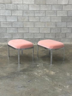 Large Chrome Stools or Ottomans Attributed to Milo Baughman- A Pair