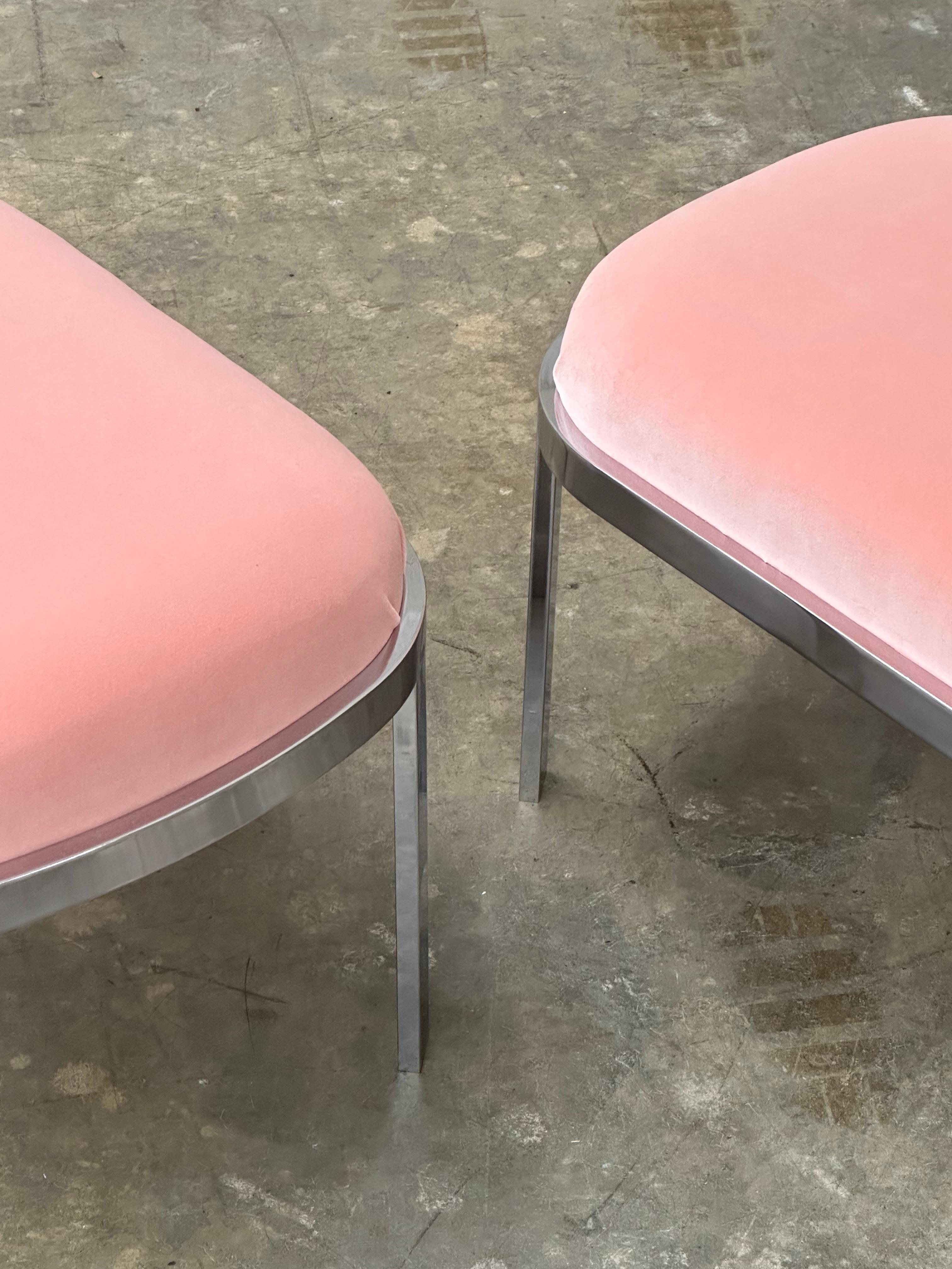 Large Chrome Stools or Ottomans Attributed to Milo Baughman- A Pair In Good Condition For Sale In St.Petersburg, FL