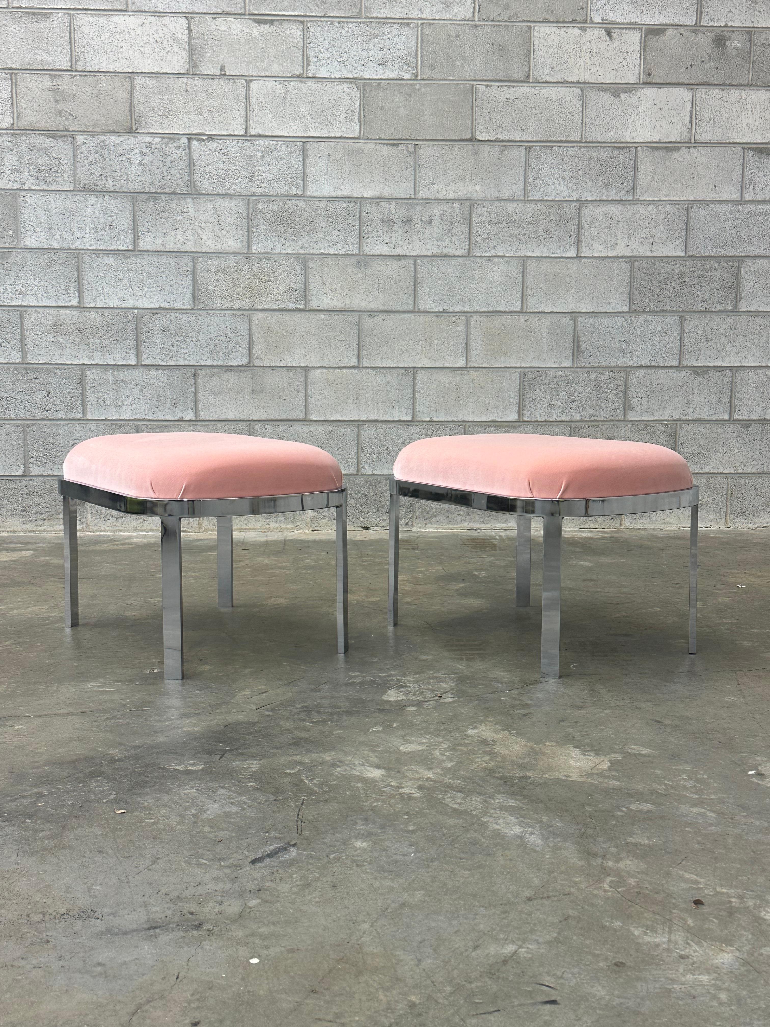 Large Chrome Stools or Ottomans Attributed to Milo Baughman- A Pair For Sale 1