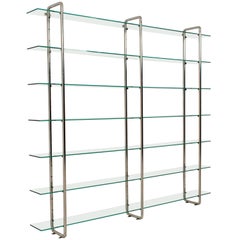 Large Chrome Tubular Steel and Glass Art Deco Shelving Unit, 1930s