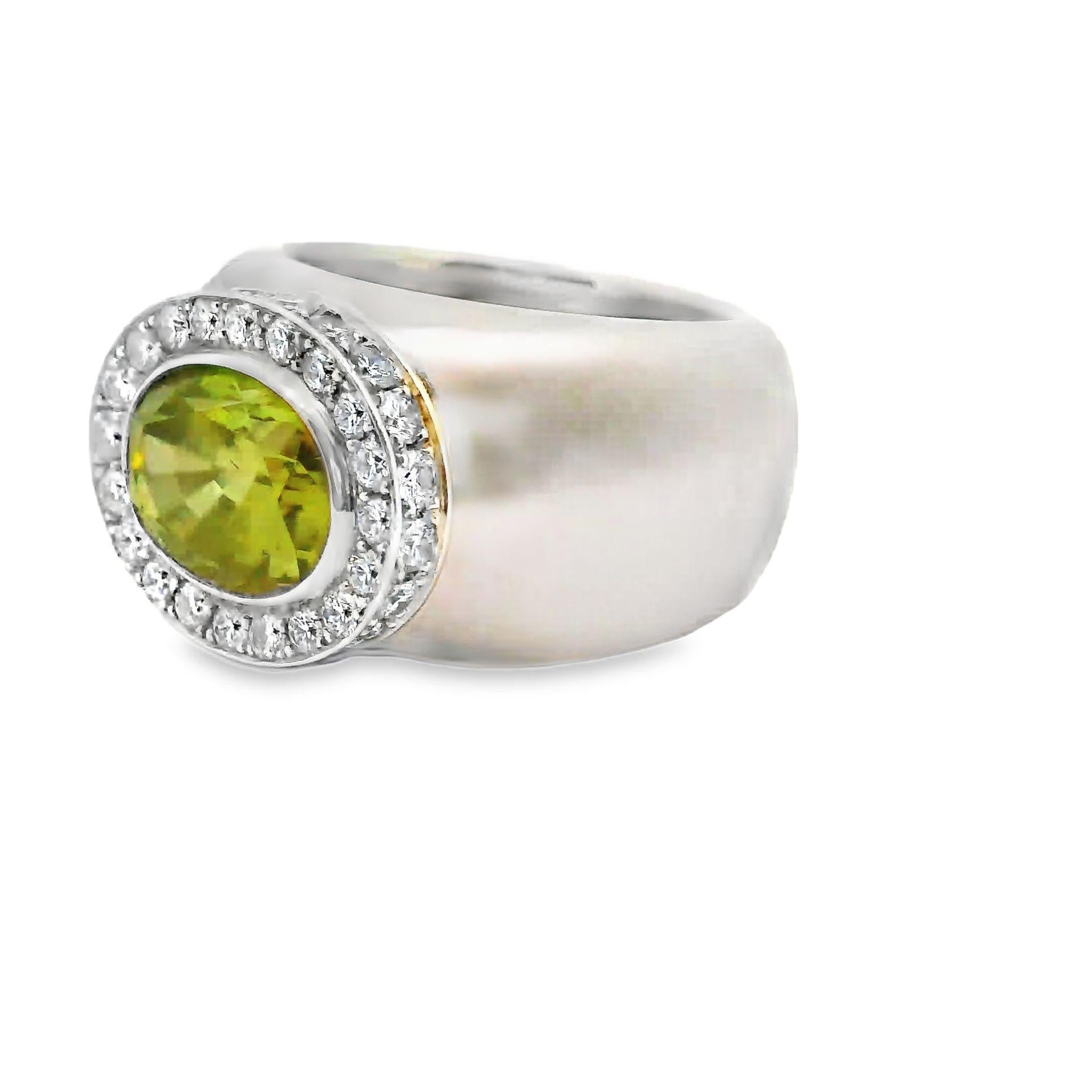 Contemporary Large Chrysoberyl Diamond 18k White Gold Wide Band Ring, Unisex For Sale