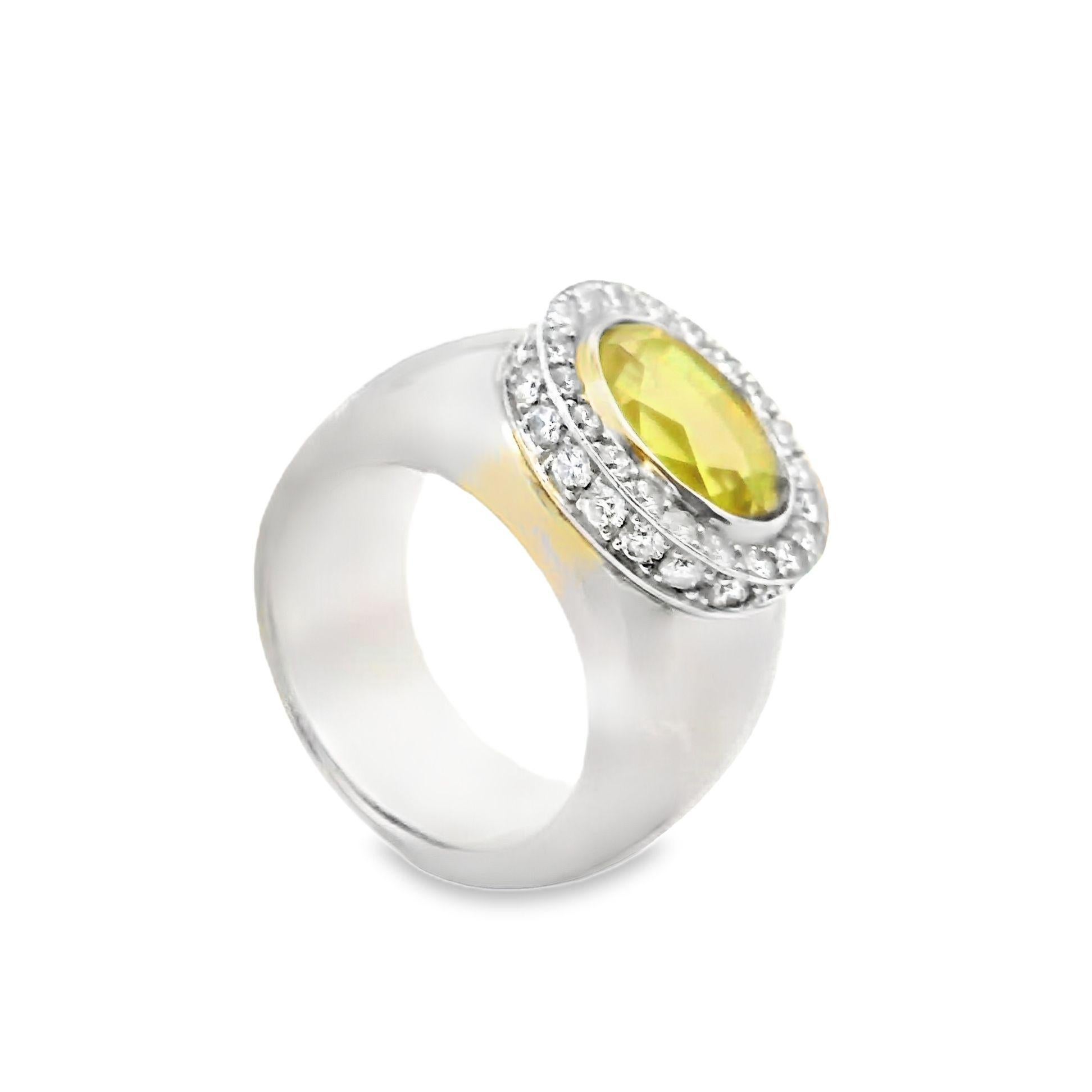Oval Cut Large Chrysoberyl Diamond 18k White Gold Wide Band Ring, Unisex For Sale