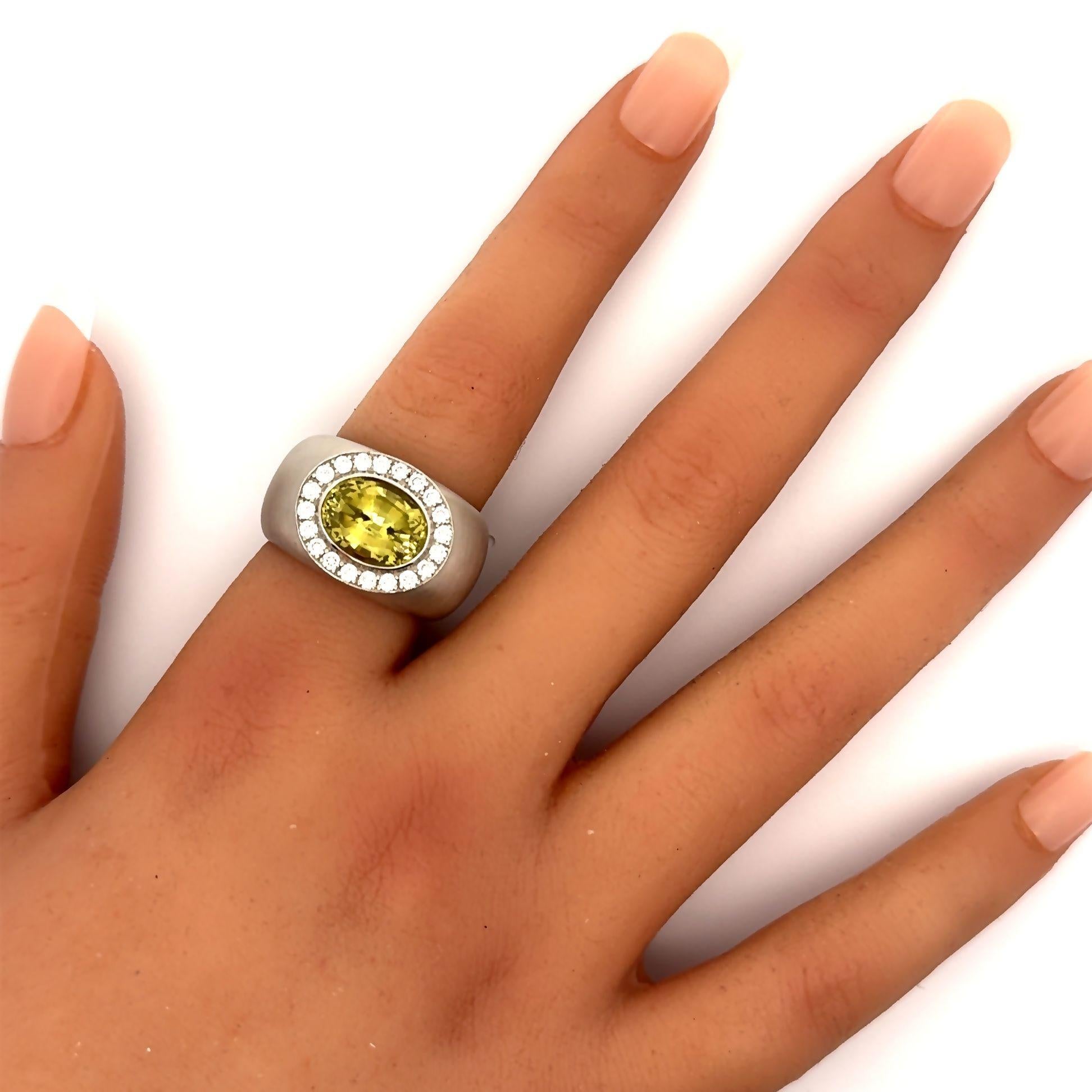 Large Chrysoberyl Diamond 18k White Gold Wide Band Ring, Unisex In New Condition For Sale In Beverly Hills, CA