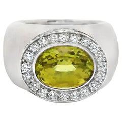 Großer breiter Chrysoberyll-Diamant-Ring aus 18 Karat Weißgold, Unisex