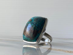 Large chrysocolla malachite silver ring