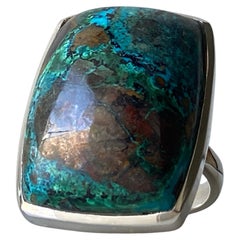 Large chrysocolla malachite silver ring