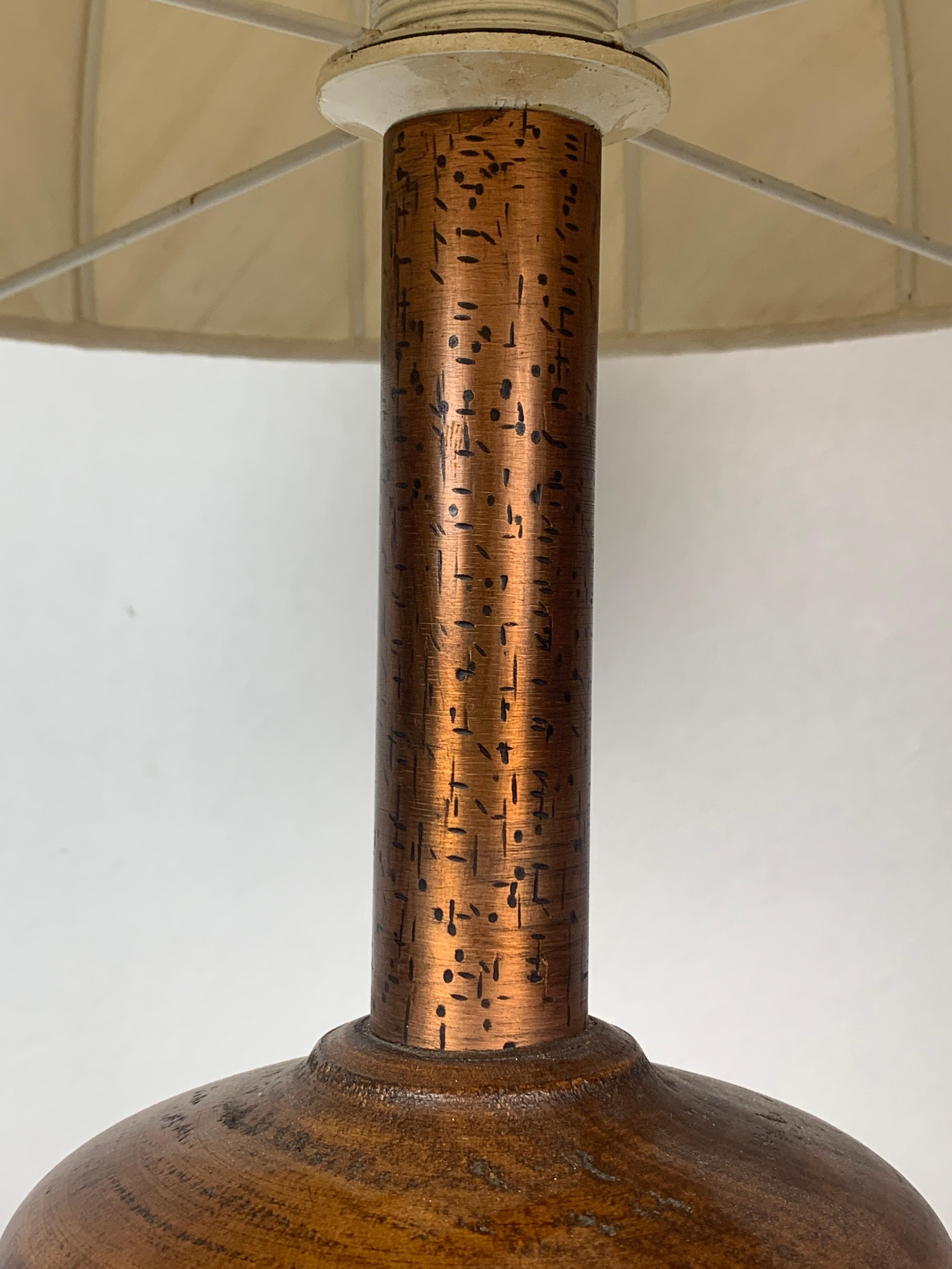 Large chunky brutalist Danish copper table lamp with mushroom shade For Sale 6