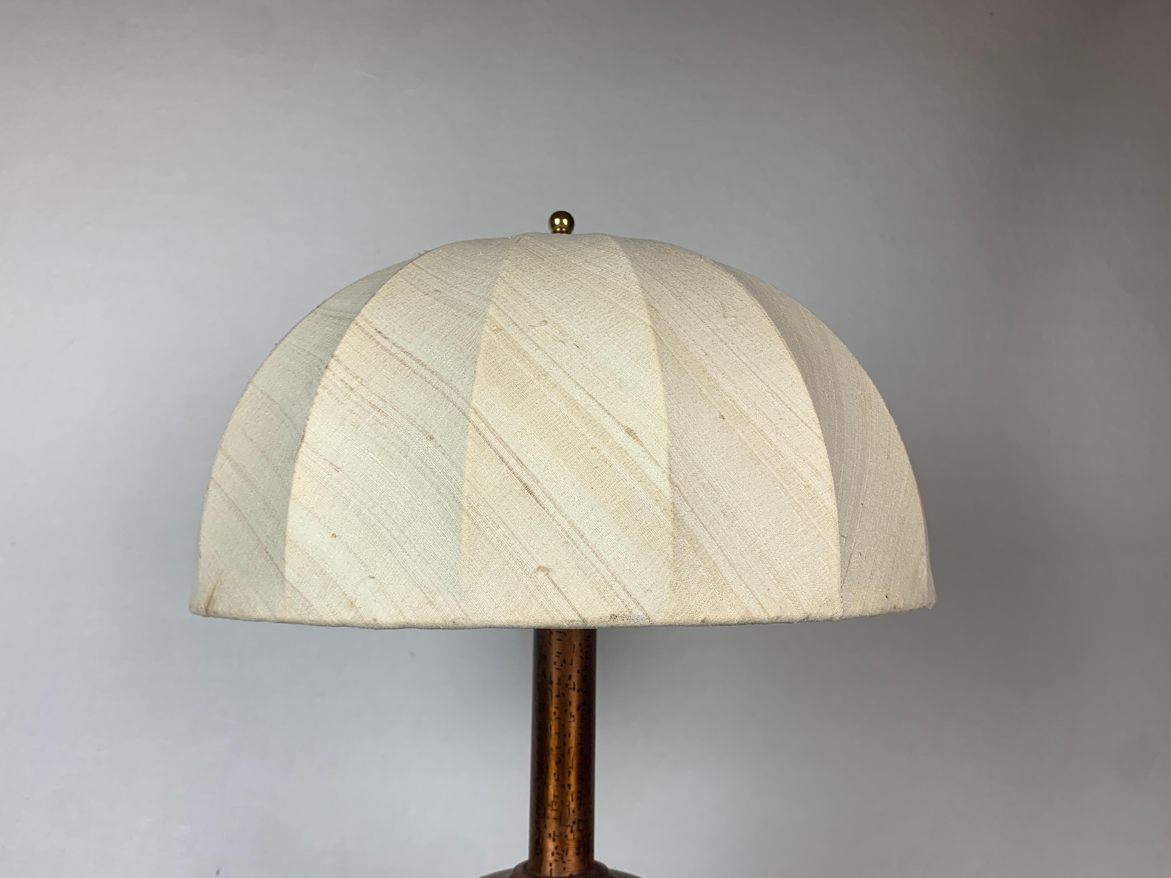 Large chunky brutalist Danish copper table lamp with mushroom shade For Sale 7