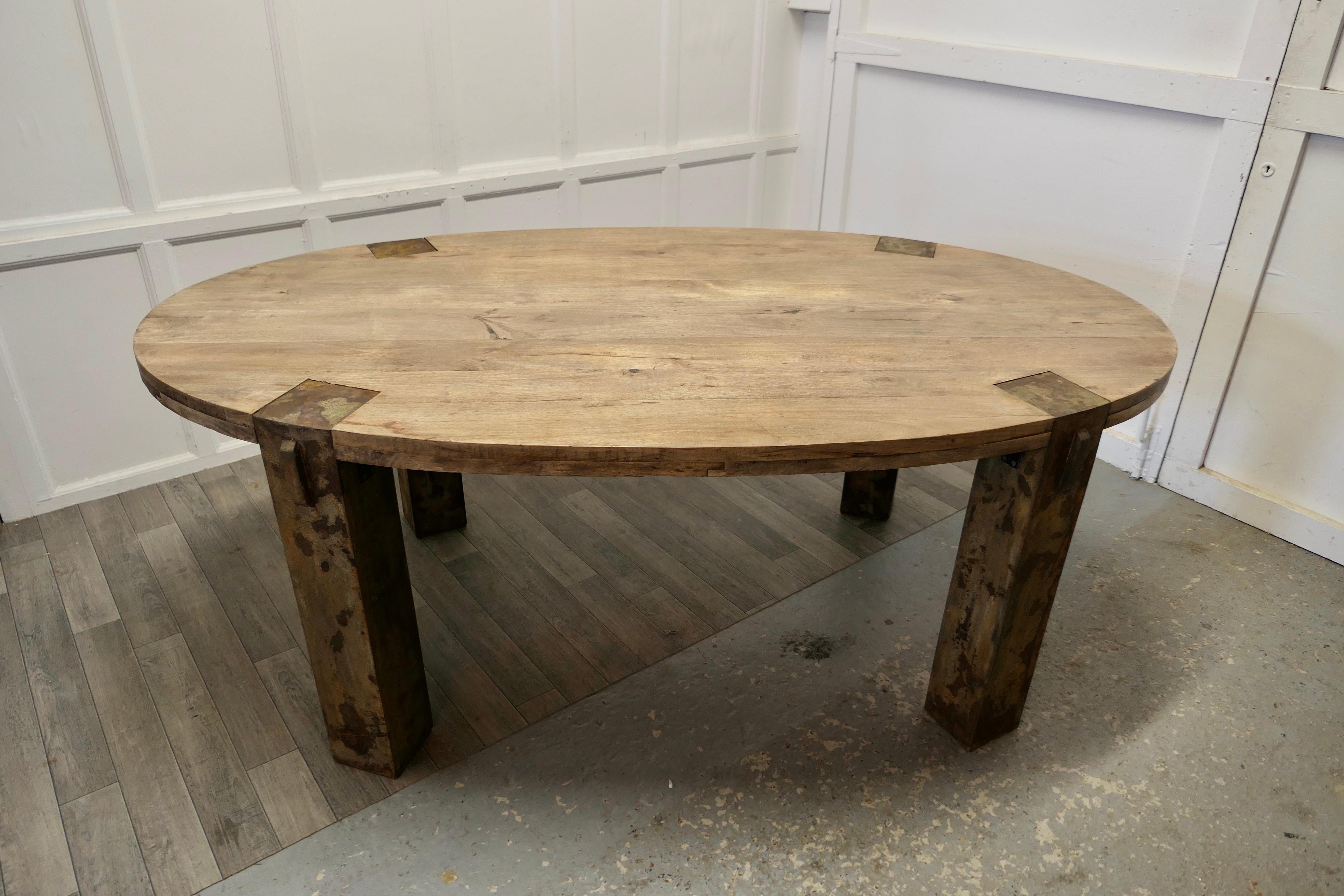 20th Century Large Chunky Oval Dining Conference Table, Industrial Design