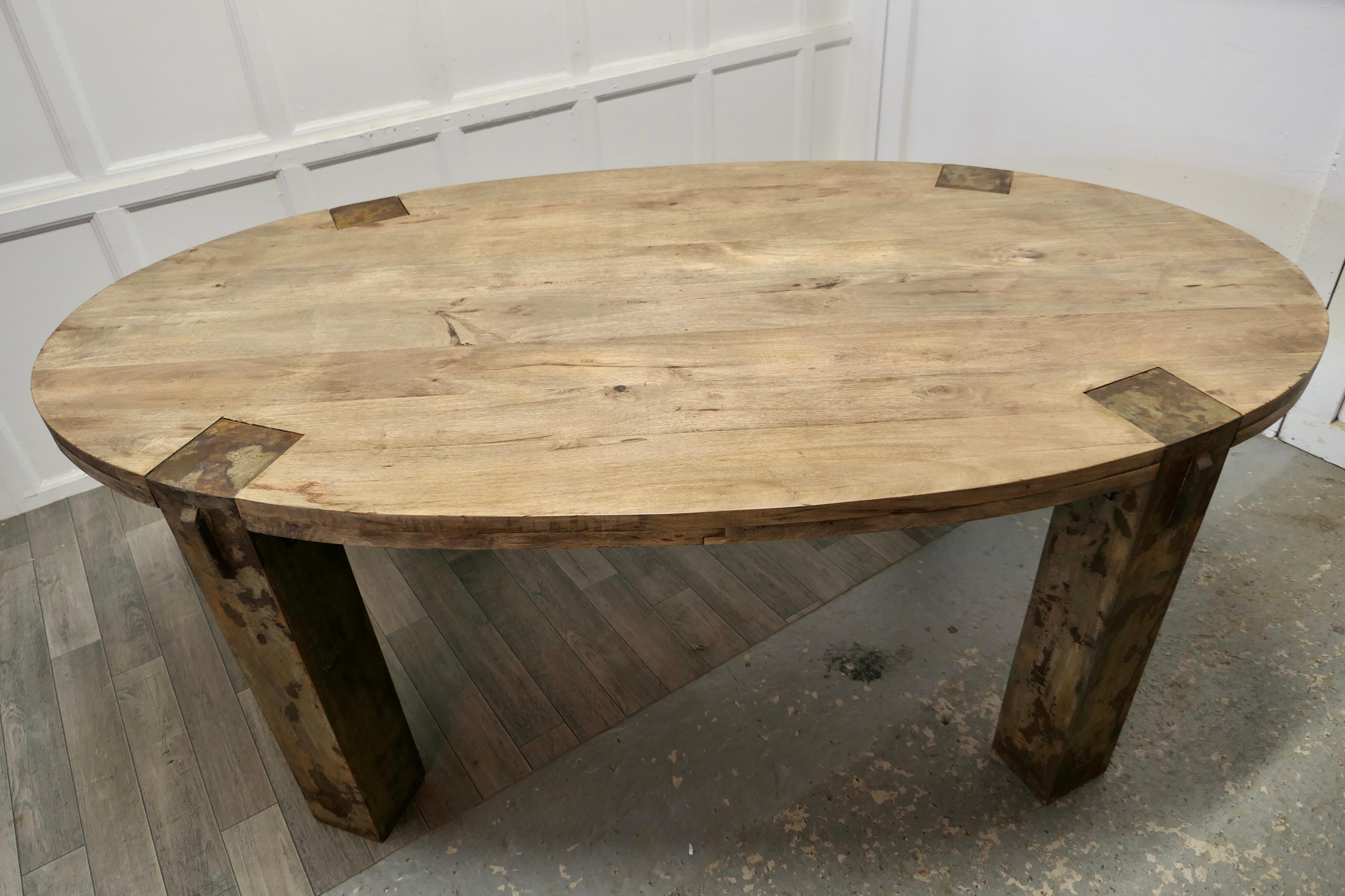 Walnut Large Chunky Oval Dining Conference Table, Industrial Design