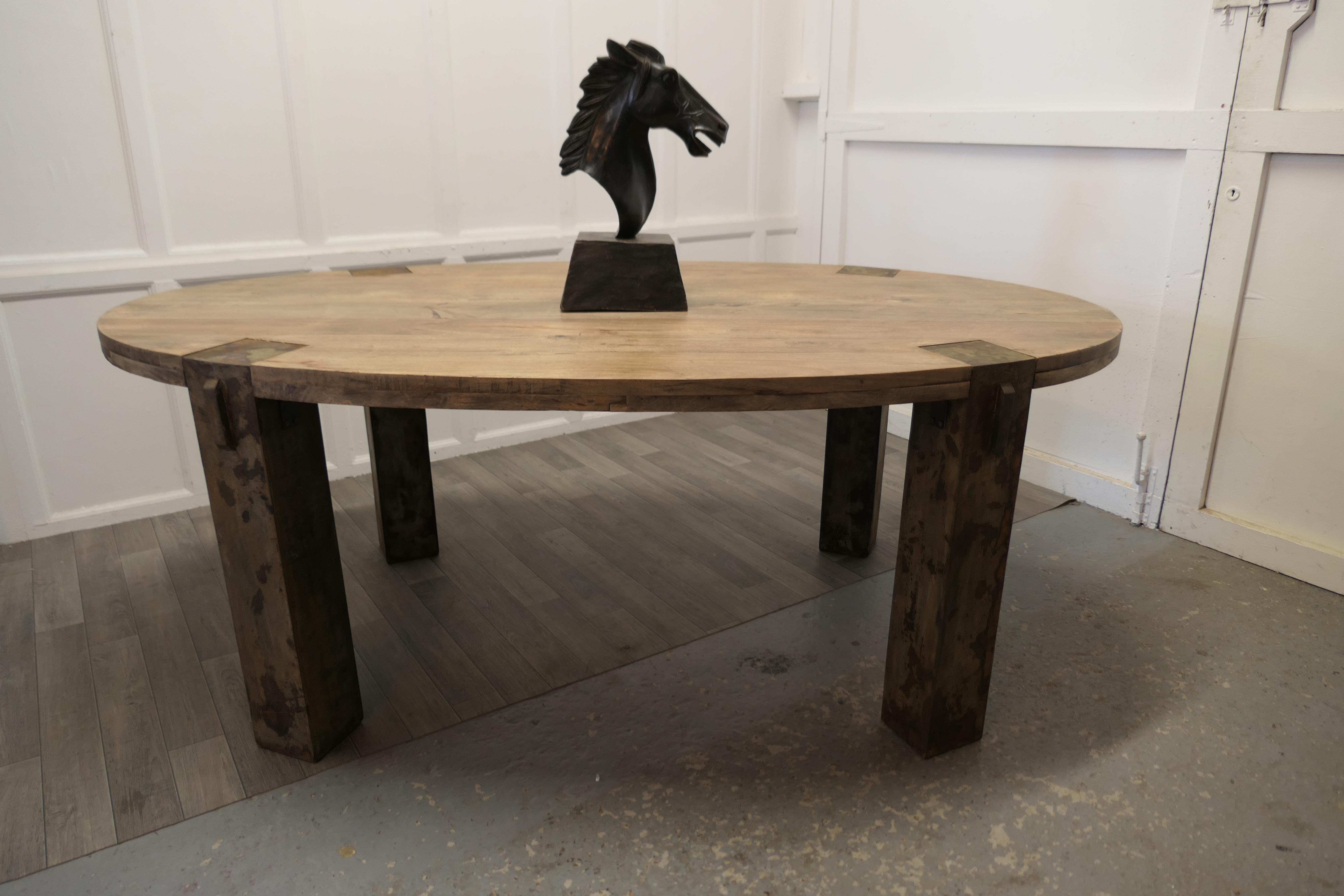 Large Chunky Oval Dining Conference Table, Industrial Design 2