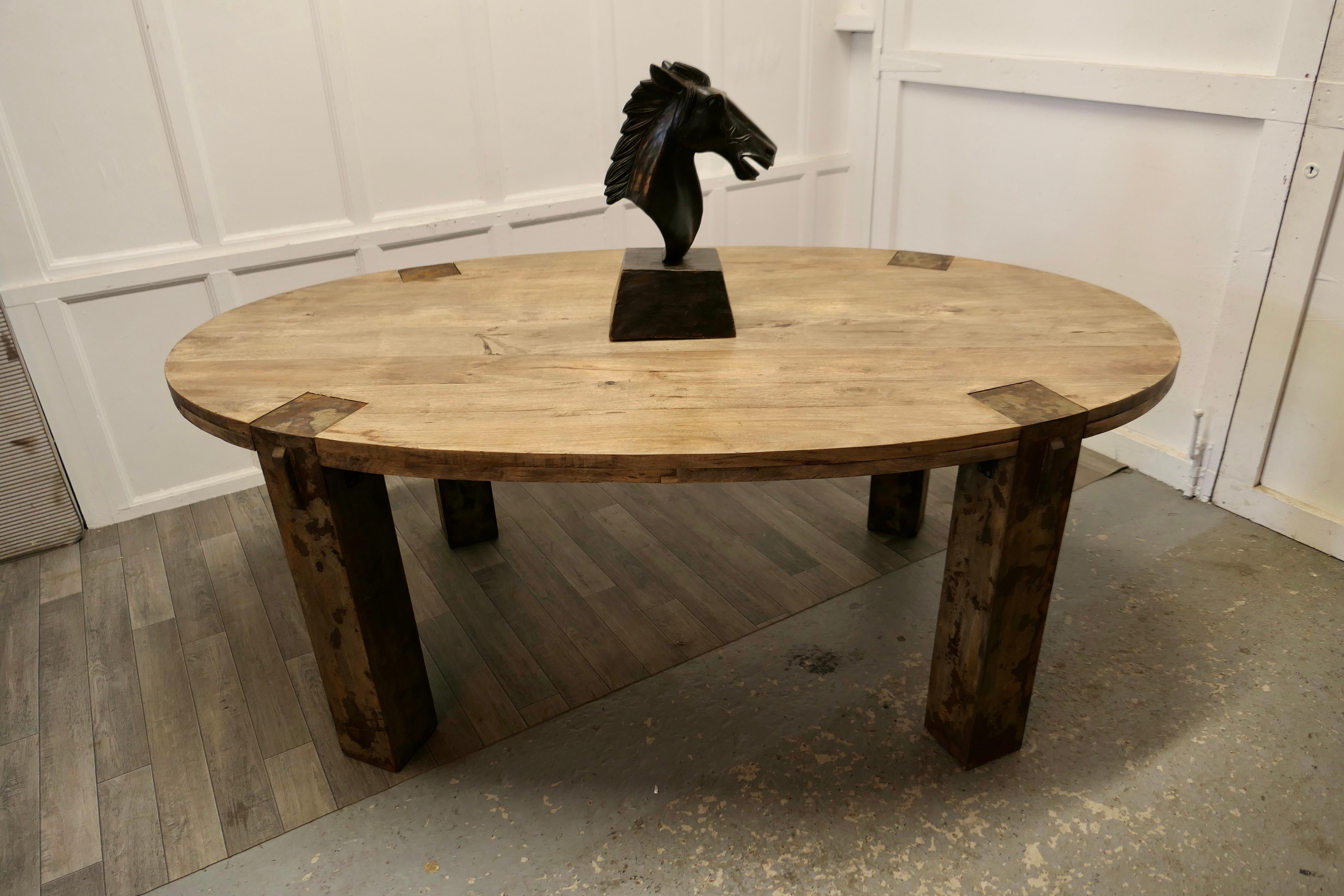 Large Chunky Oval Dining Conference Table, Industrial Design 3
