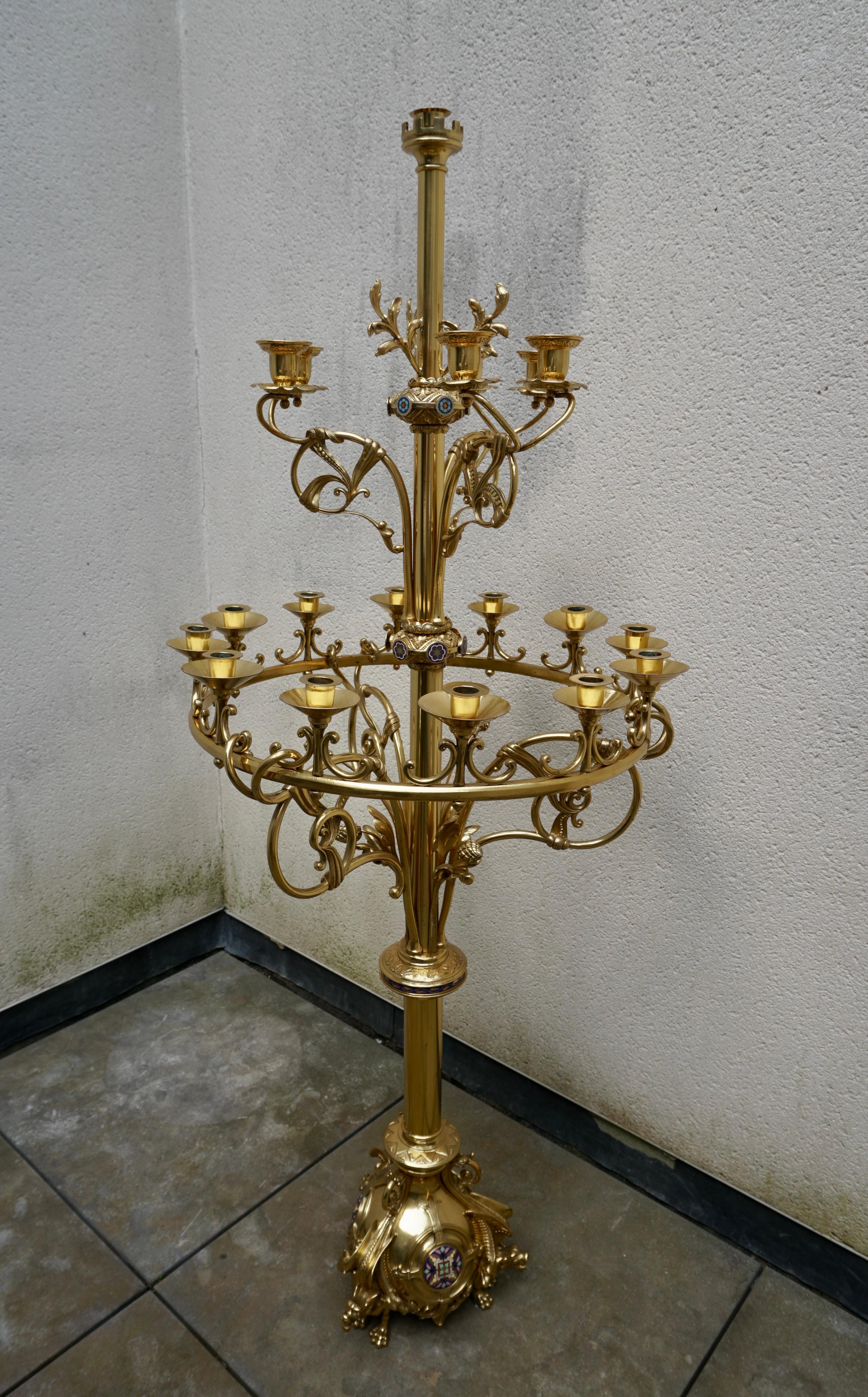 Gothic Large Church Antique Torcheres Floor Candlestick for 19 Candles For Sale