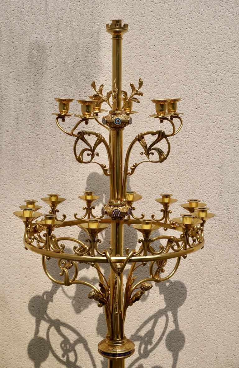 Grand Chandelier / Bougeoir D'Église Style Antique – Fer Forgé Brun (Hauteur 70 Cm)