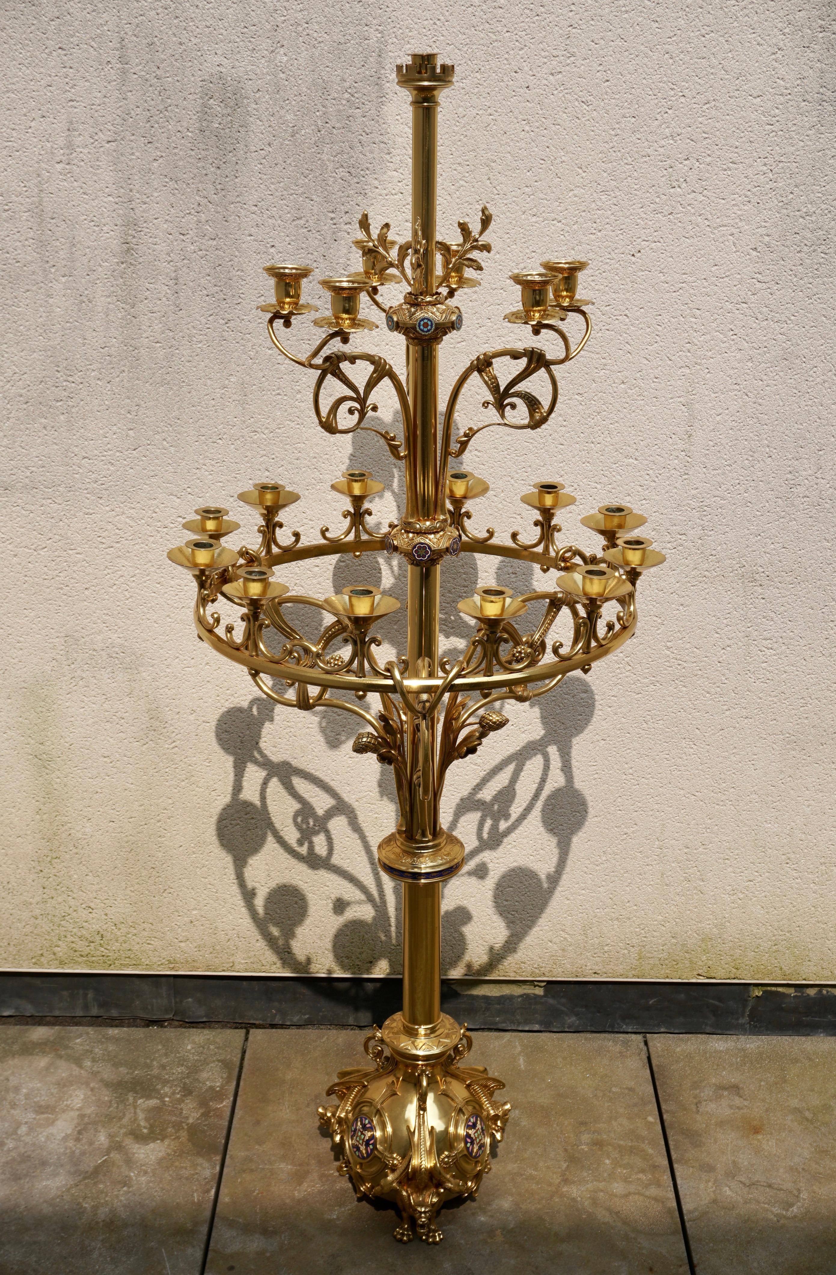 Large Church Antique Torcheres Floor Candlestick for 19 Candles For Sale 11