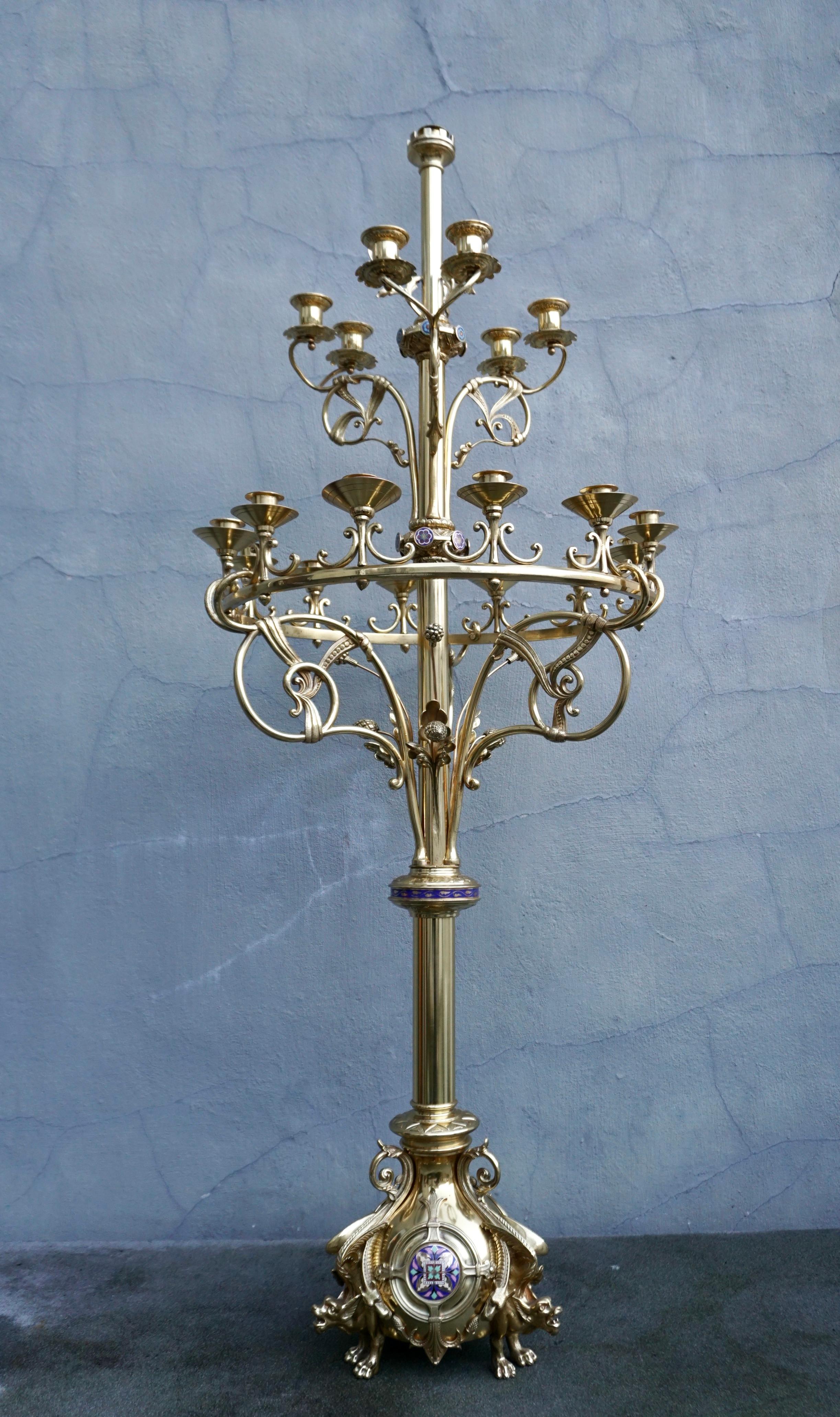 Large Church Antique Torcheres Floor Candlestick for 19 Candles In Good Condition For Sale In Antwerp, BE
