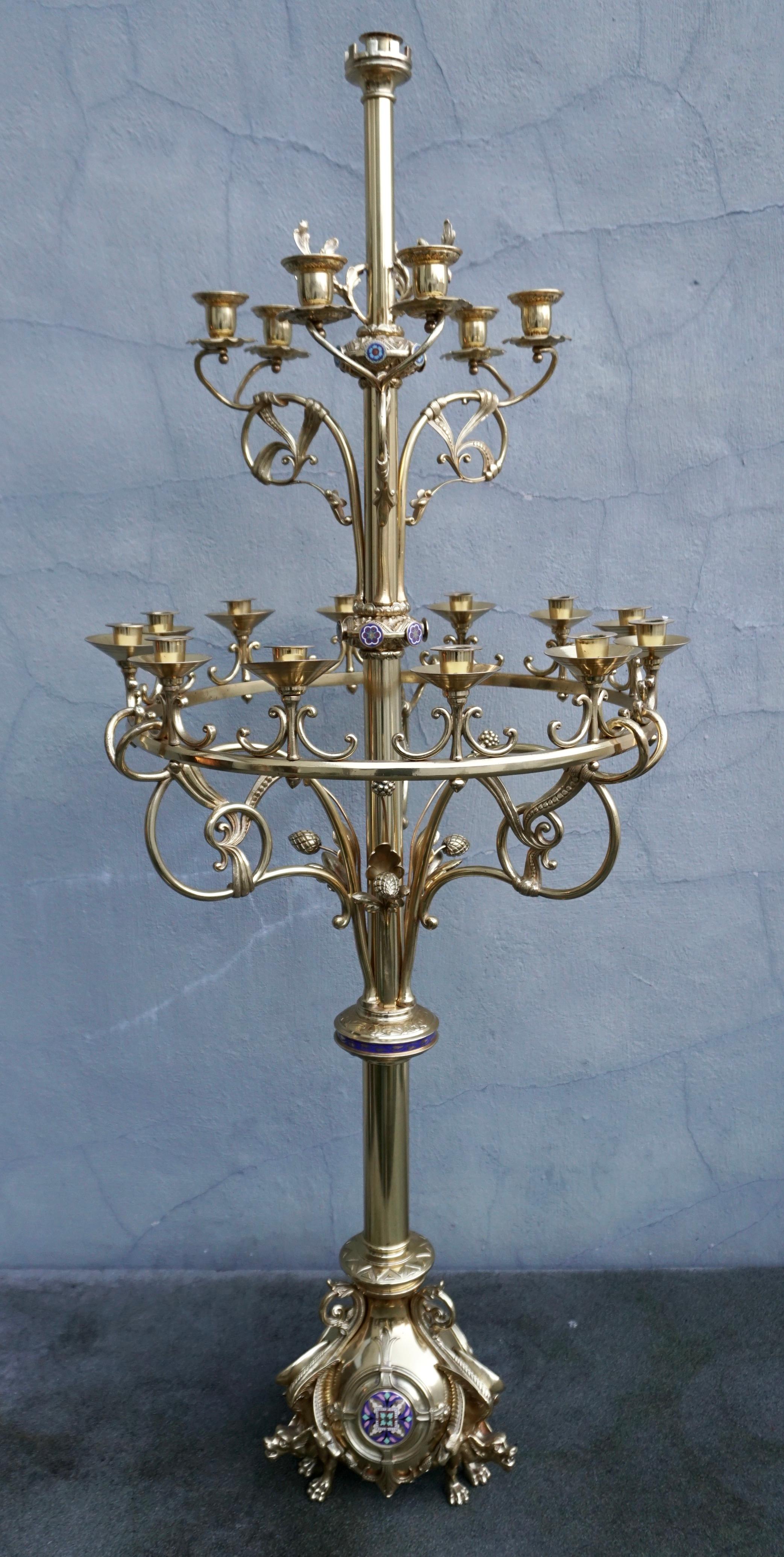 19th Century Large Church Antique Torcheres Floor Candlestick for 19 Candles For Sale