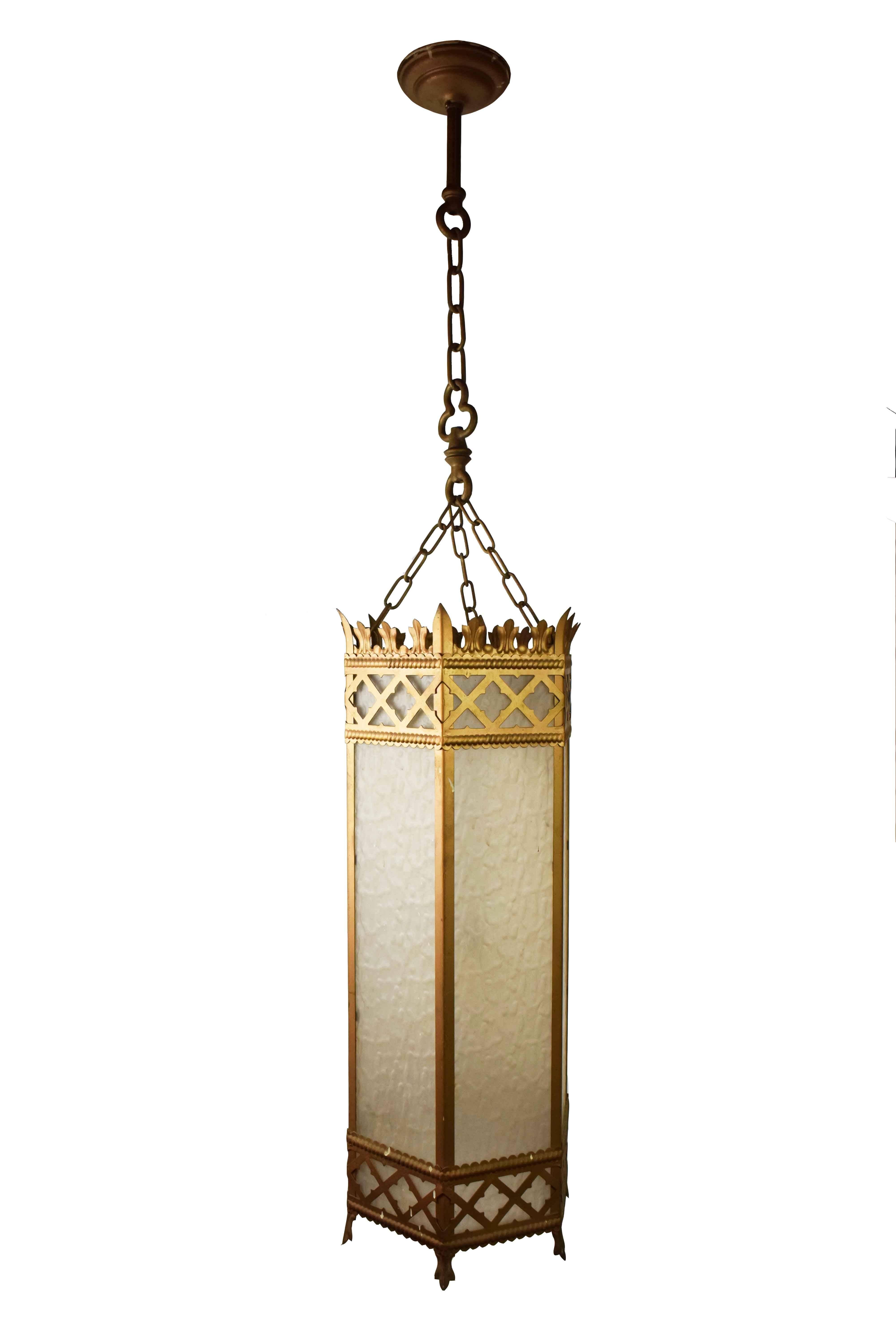 Mid-20th Century Large Church Pendant with Textured Glass