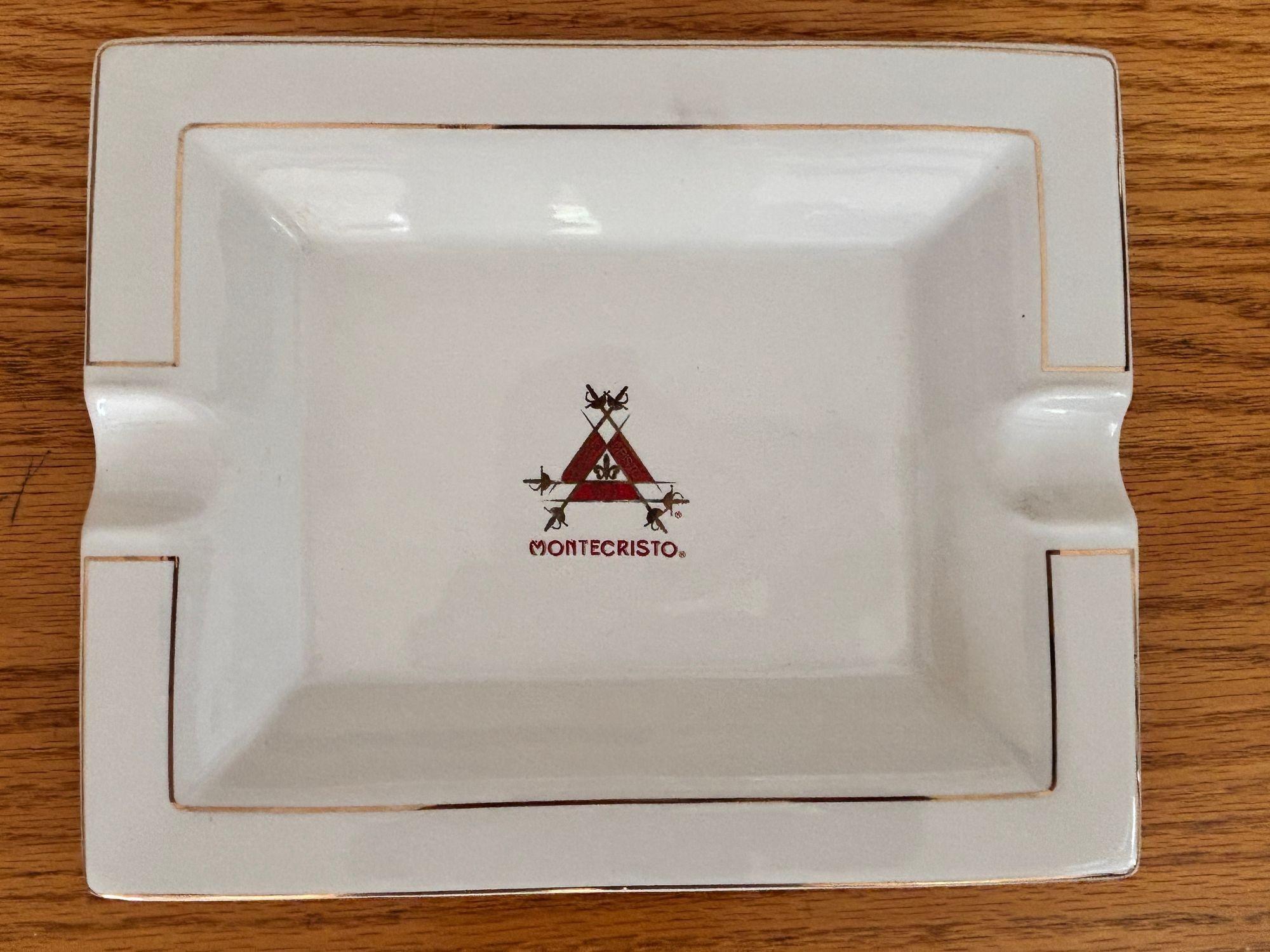 French Large Cigar Porcelain Ashtray Monte Cristo Rectangular Red and Gold For Sale