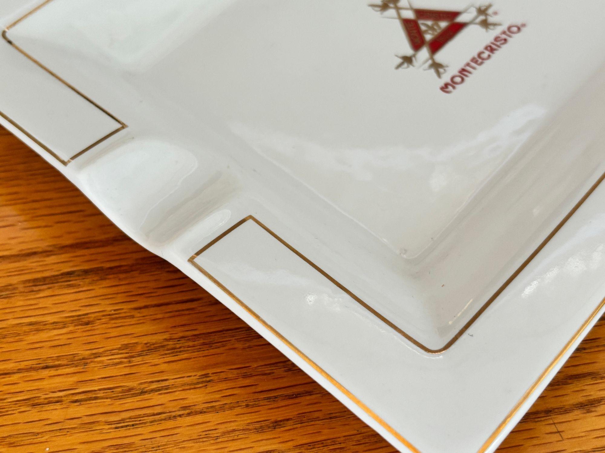 Large Cigar Porcelain Ashtray Monte Cristo Rectangular Red and Gold For Sale 1