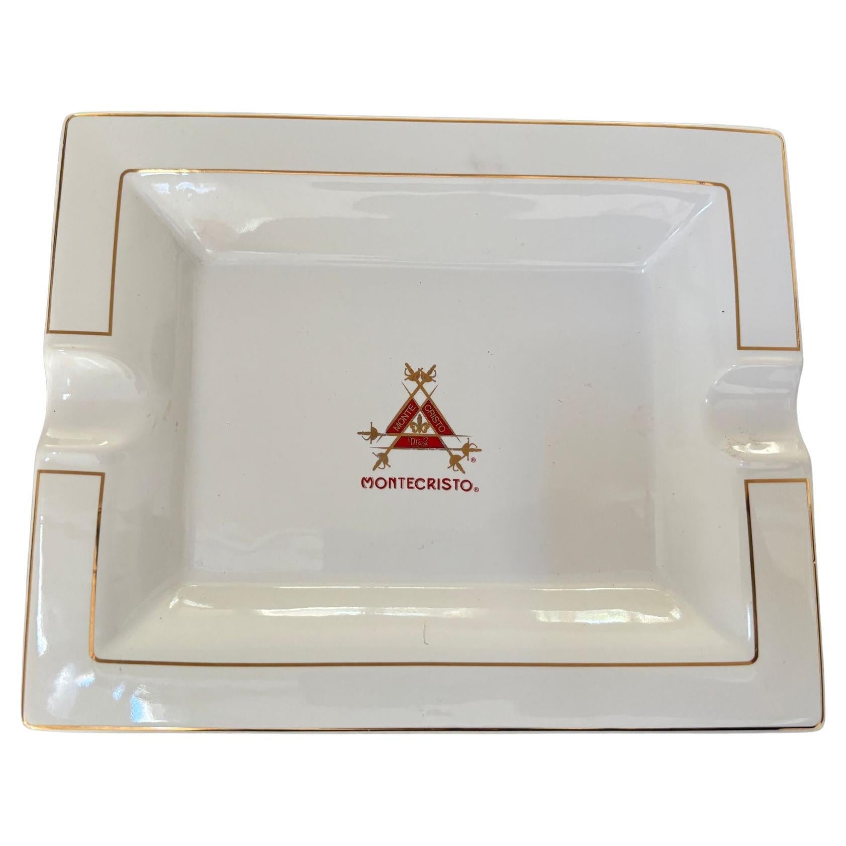 Large Cigar Porcelain Ashtray Monte Cristo Rectangular Red and Gold For Sale