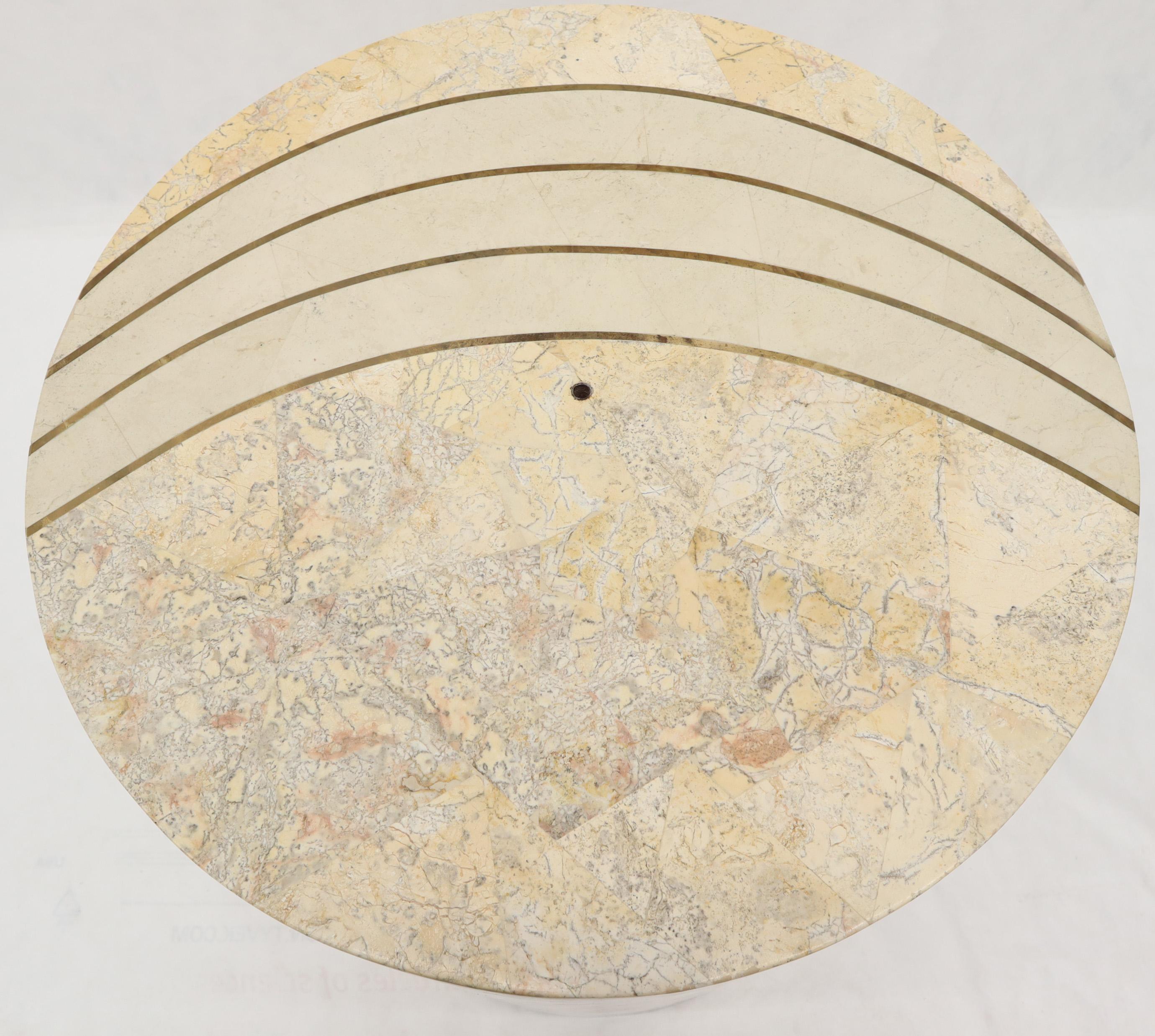 Large Cylinder Tessellated Stone Veneer Brass Inlay Dining Table Base Pedestal In Excellent Condition For Sale In Rockaway, NJ
