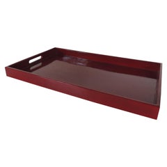 Large Cinnabar Rectangular Lacquered Serving Tray with Handles
