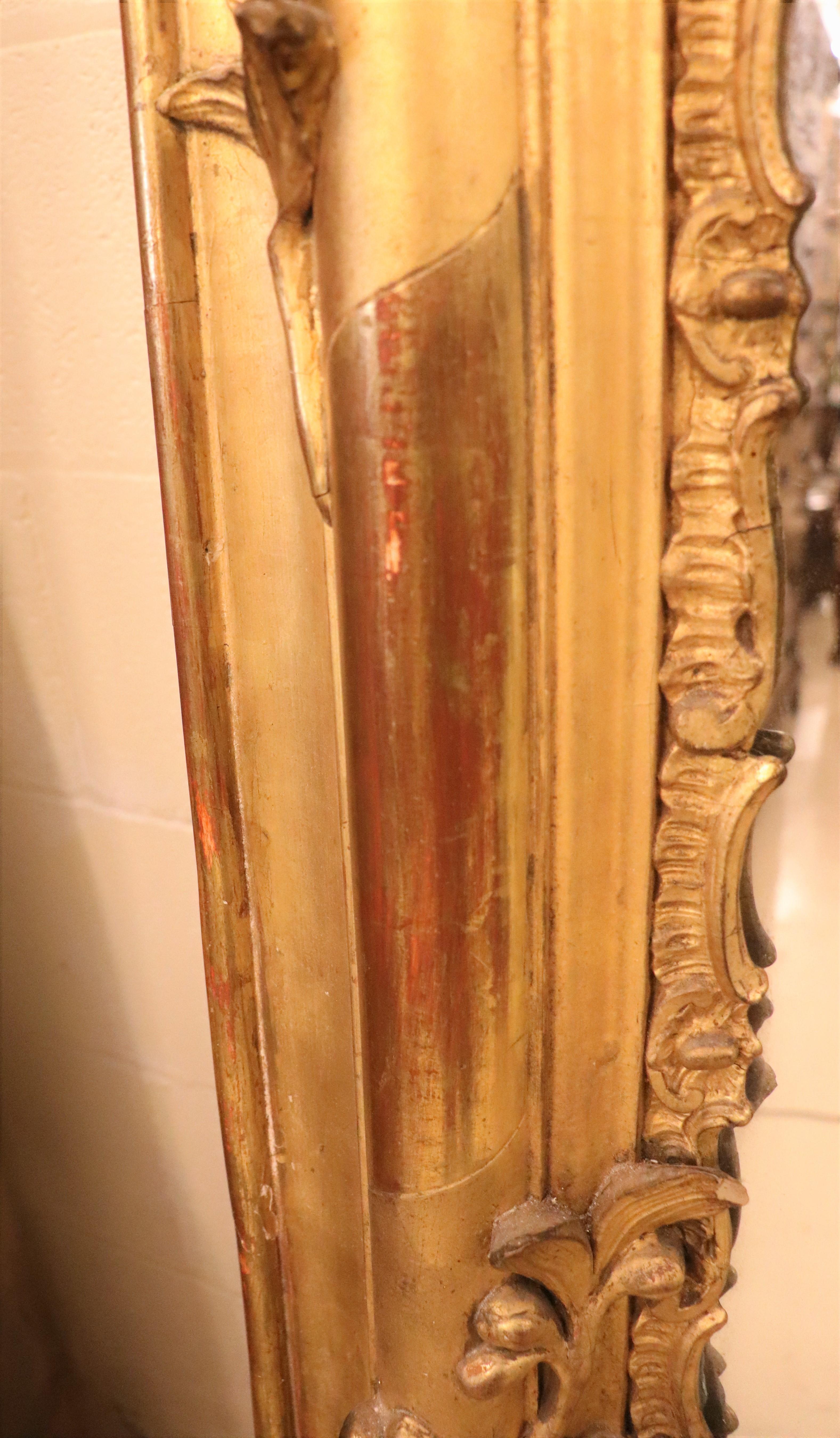 Hand-Carved Large circa 1820 Louis XV Style Gilt Mirror