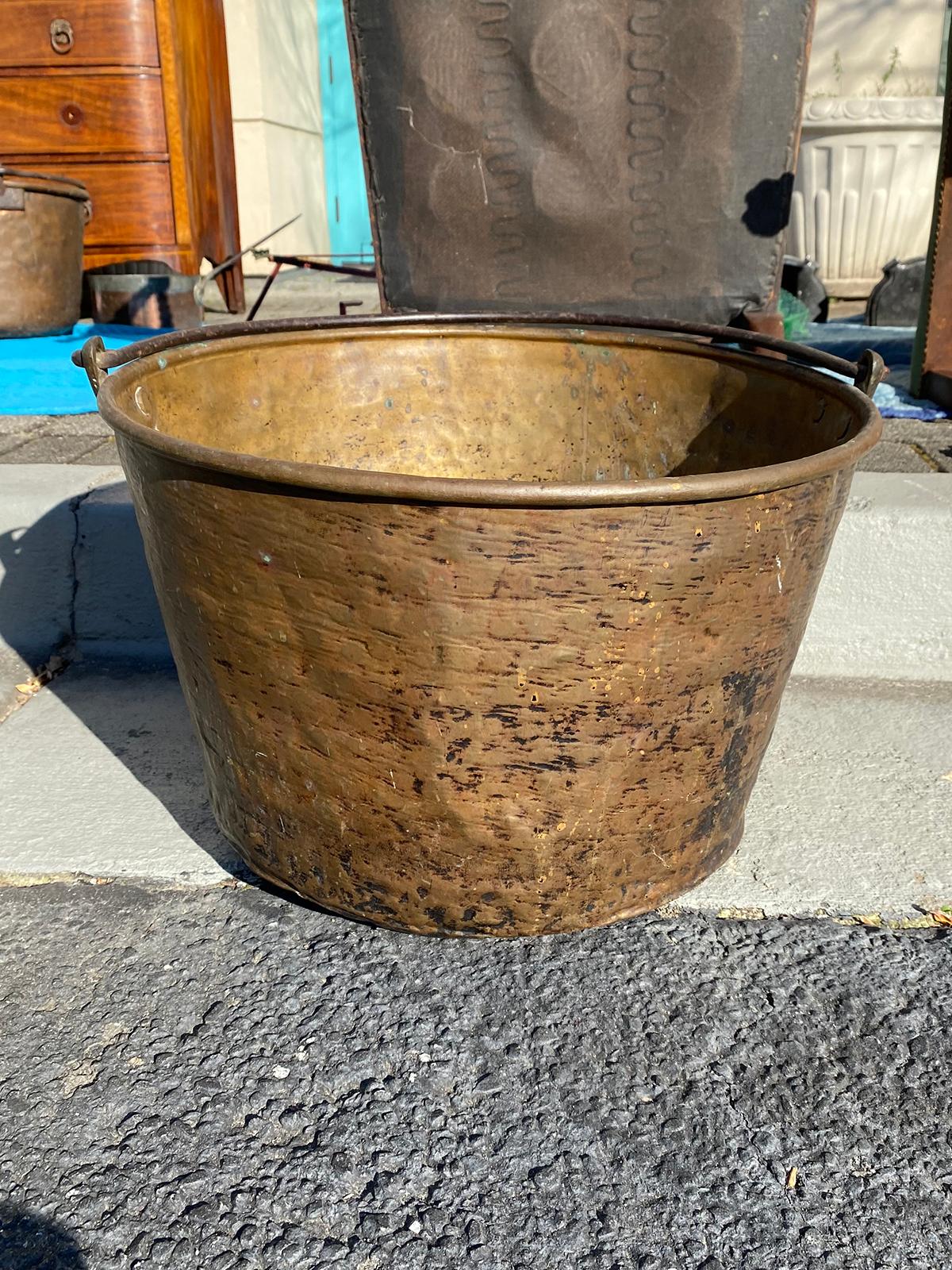 Large Circa 1840 American copper jelly pail with wrought iron handle.