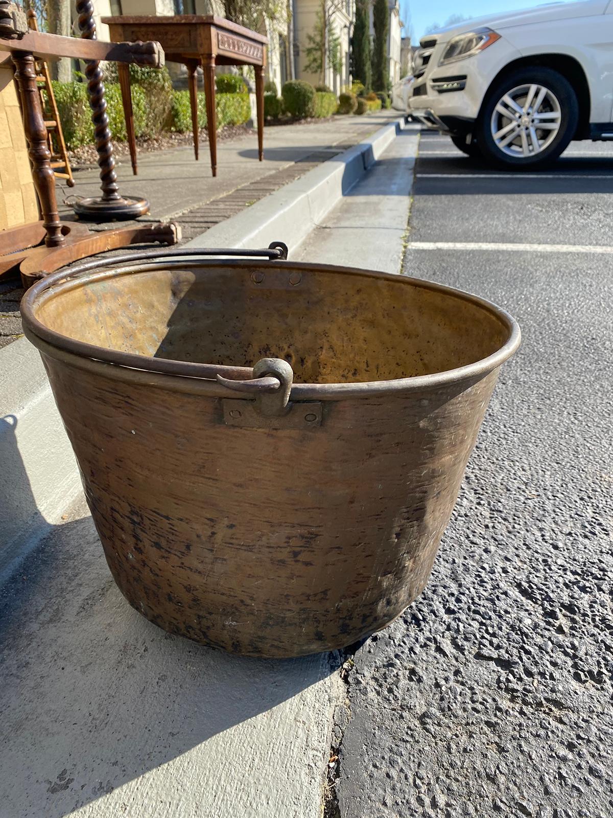 Large Circa 1840 American Copper Jelly Pail with Wrought Iron Handle 1