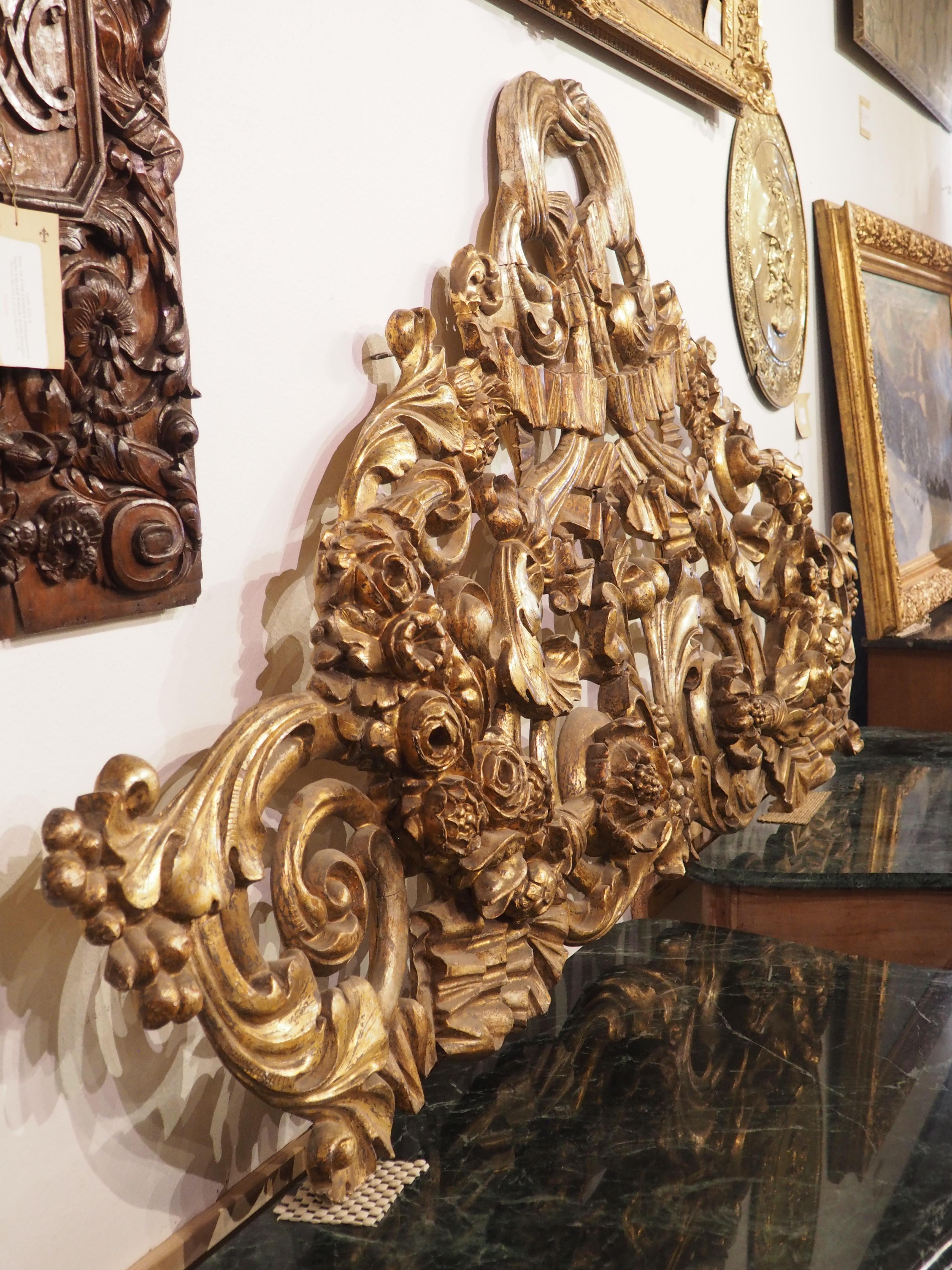 Large Circa 1850 Italian Giltwood Architectural Carving or Headboard 91.5 Inches For Sale 4