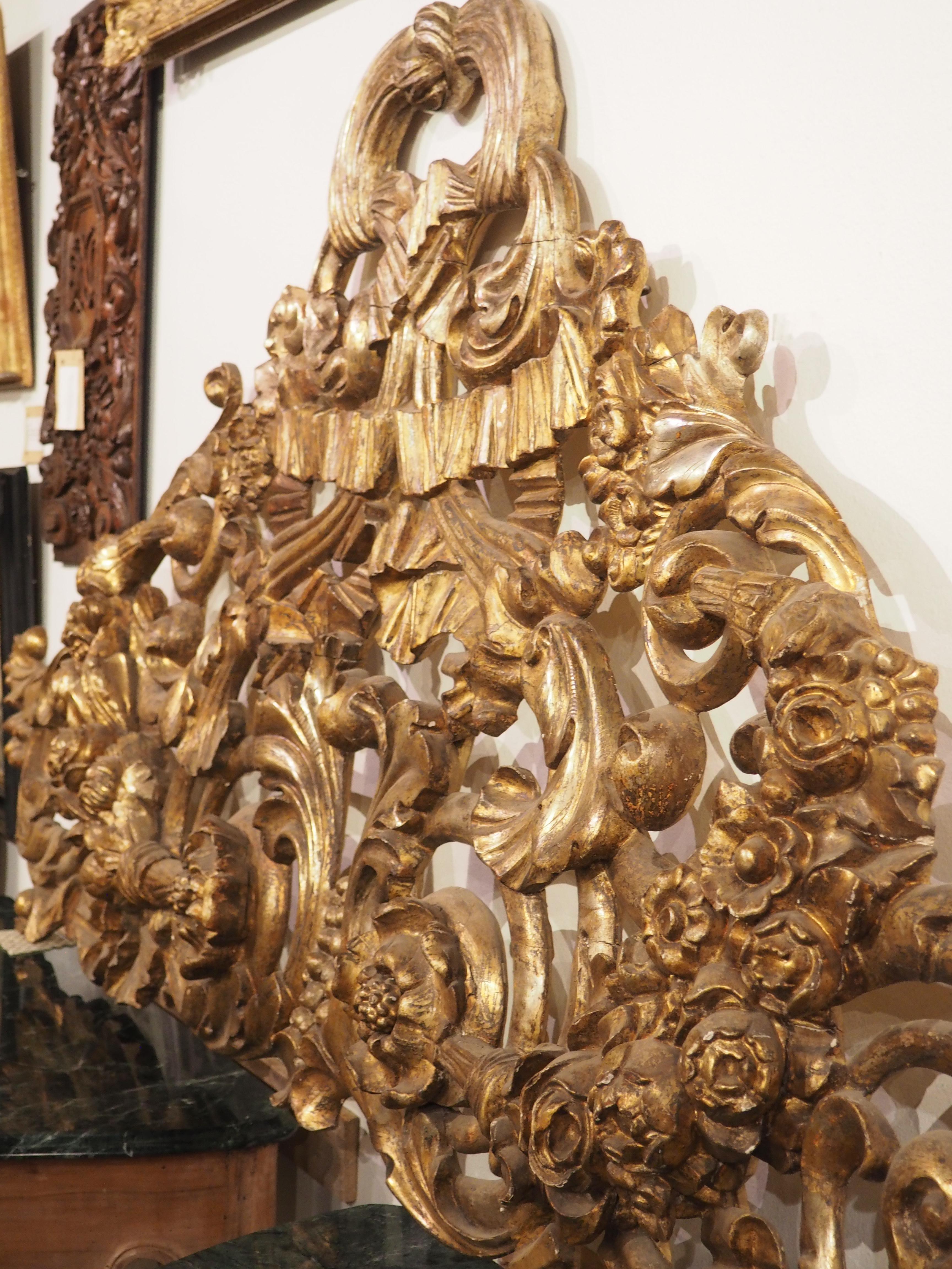 Large Circa 1850 Italian Giltwood Architectural Carving or Headboard 91.5 Inches For Sale 8